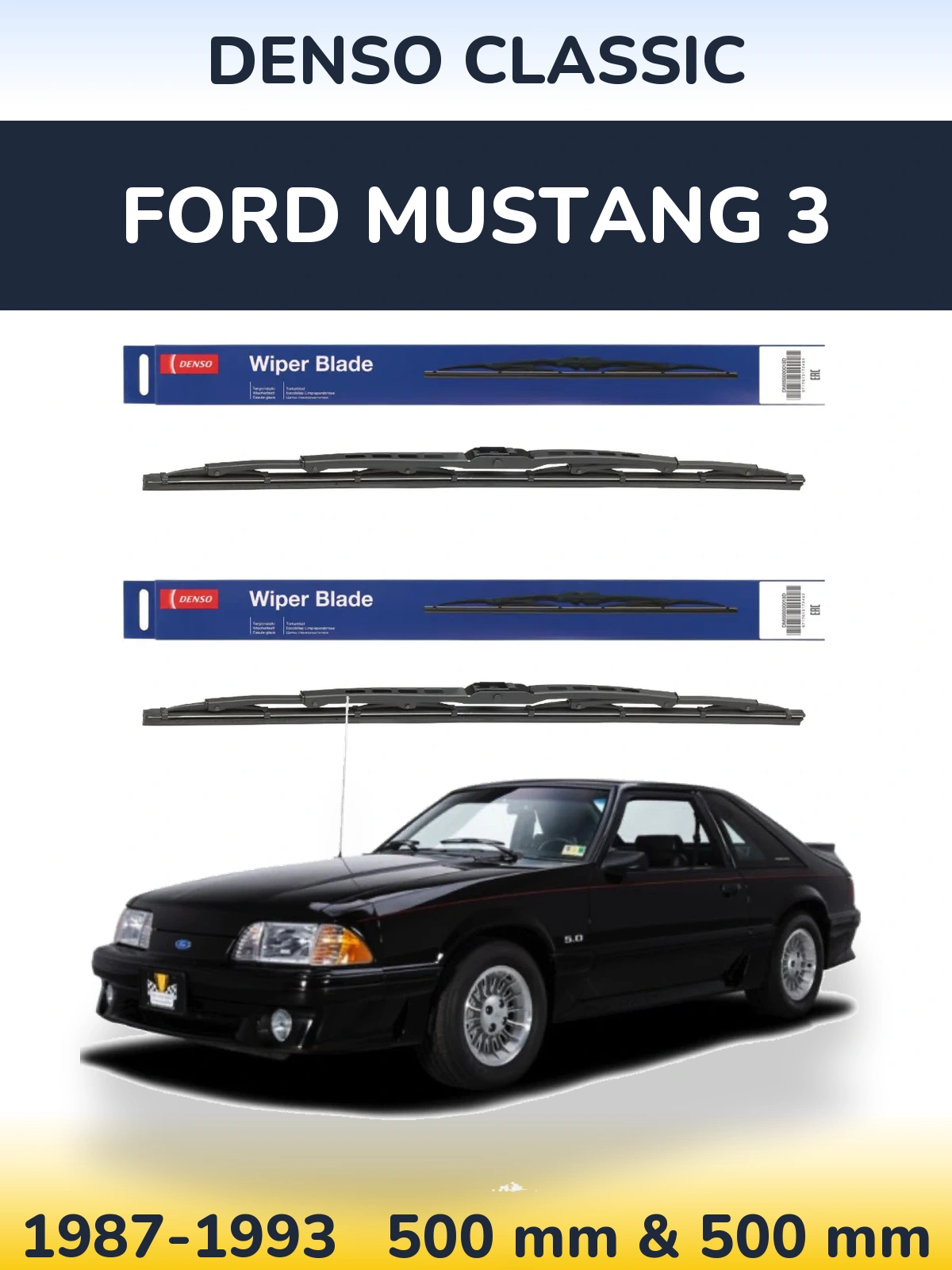 Комплект передних дворников Denso Classic 500 & 500 мм для Ford Mustang 3 1987-1993