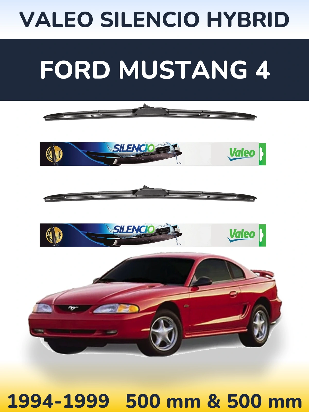 Комплект передних дворников Valeo Silencio Hybrid 500 & 500 мм для Ford Mustang 4 1994-1999