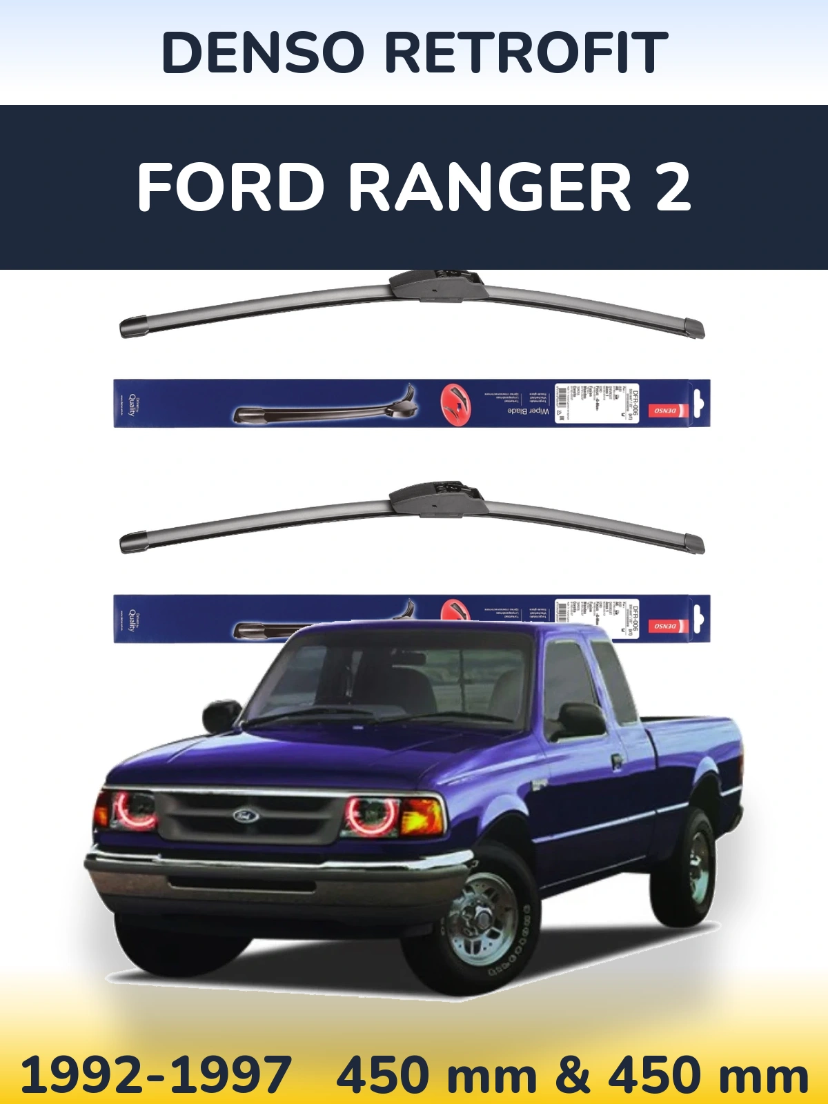 Komplet przednich wycieraczek Denso Retrofit 450 & 450 mm do Ford Ranger 2 1992-1997