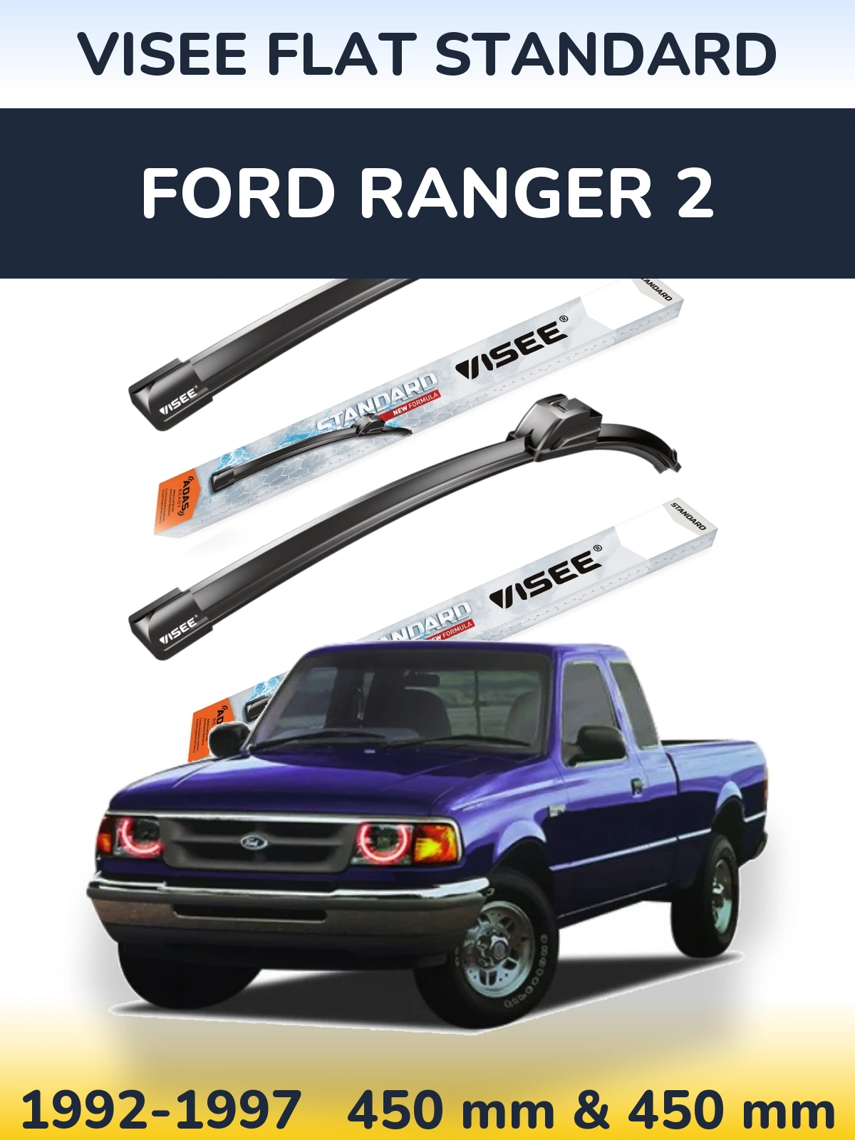 Комплект передних дворников VISEE FLAT STANDARD 450 & 450 мм для Ford Ranger 2 1992-1997