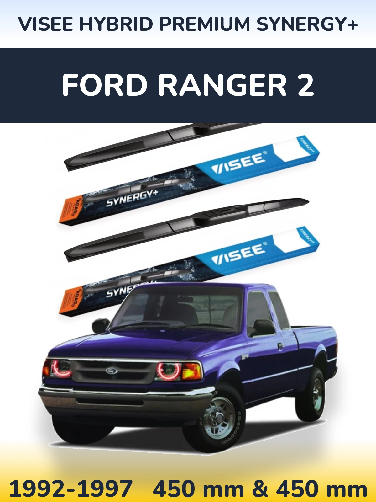 Комплект передних дворников VISEE HYBRID PREMIUM SYNERGY+ 450 & 450 мм для Ford Ranger 2 1992-1997