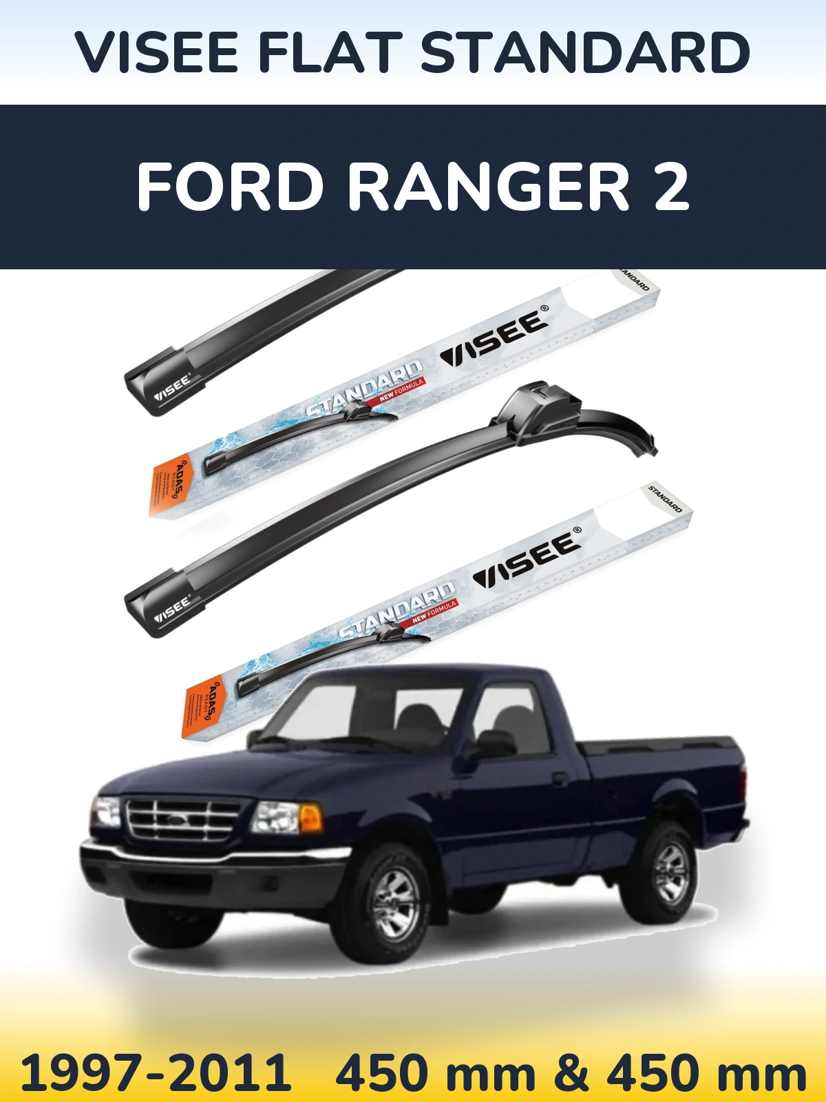 Комплект передних дворников VISEE FLAT STANDARD 450 & 450 мм для Ford Ranger 2 1997-2011