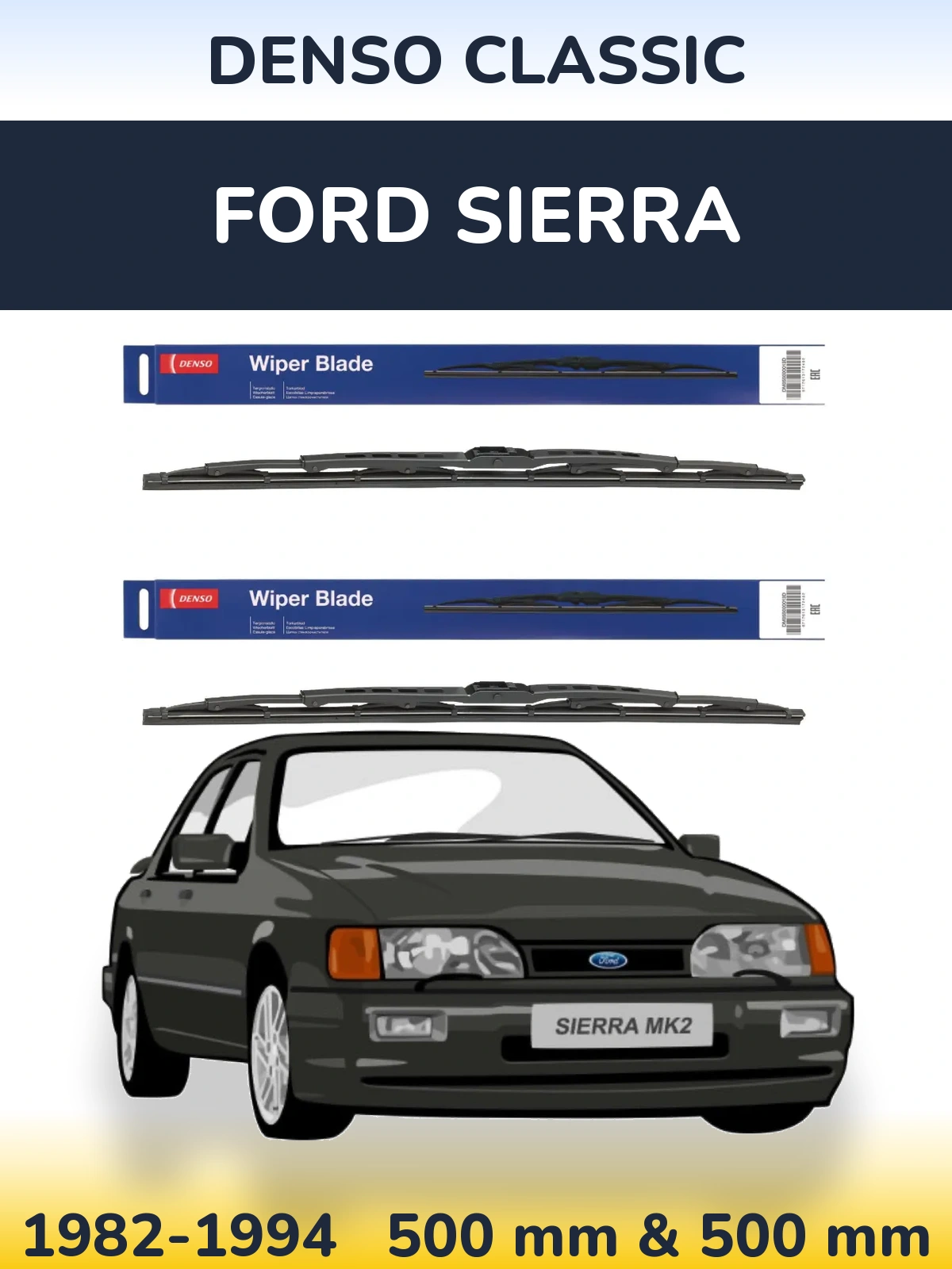 Komplet przednich wycieraczek Denso Classic 500 & 500 mm do Ford Sierra 1982-1994