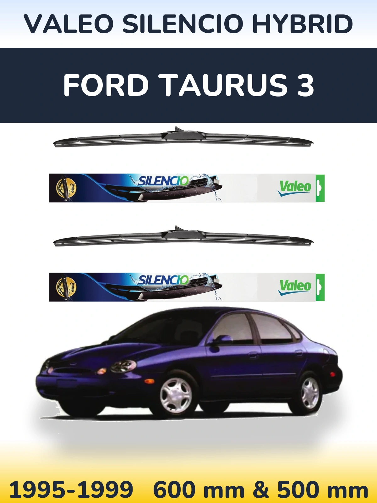 Комплект передніх щіток Valeo Silencio Hybrid 600 & 500 мм для Ford Taurus 3 1995-1999