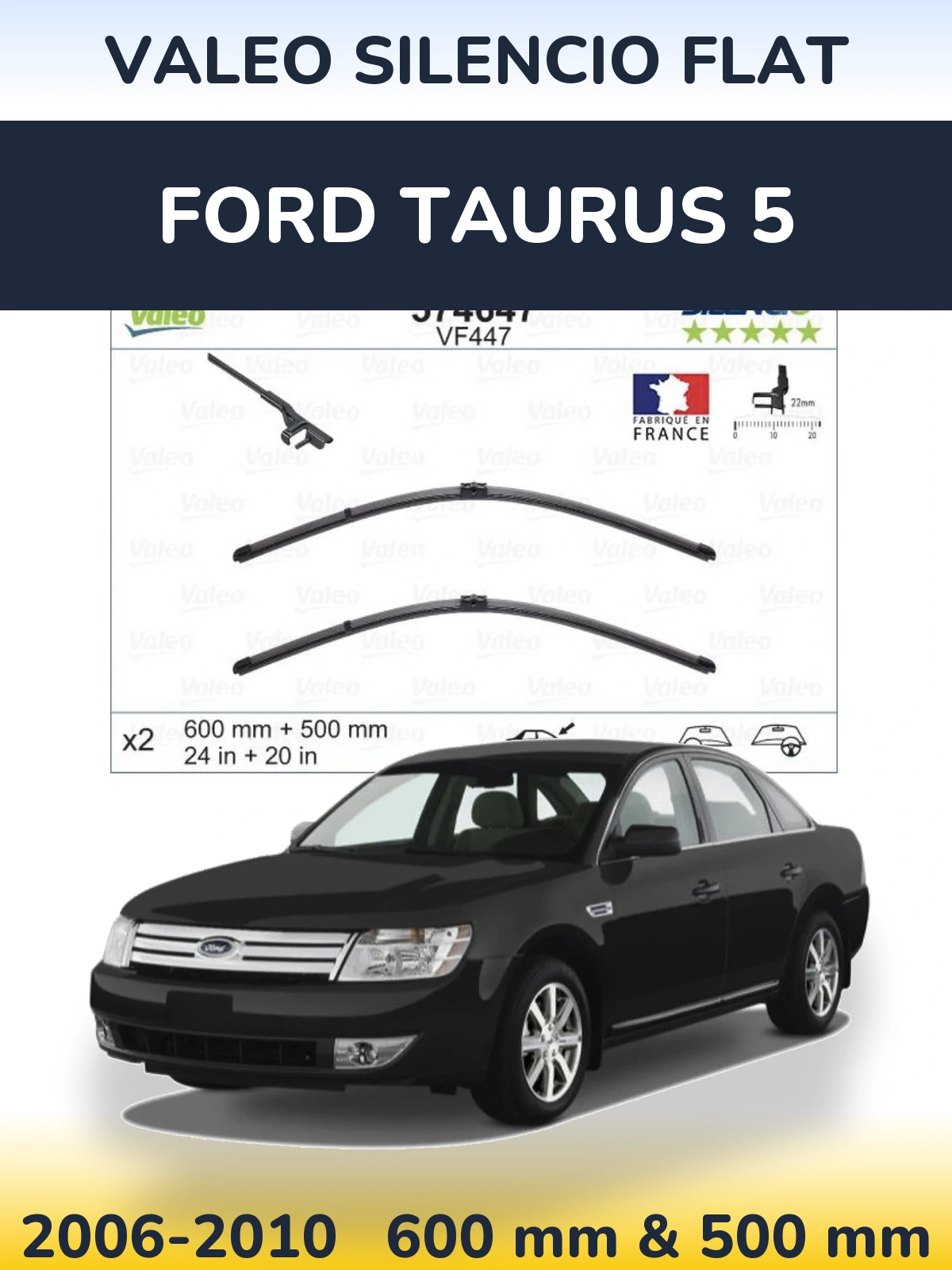 Komplet przednich wycieraczek Valeo Silencio Flat 600 & 500 mm do Ford Taurus 5 2006-2010