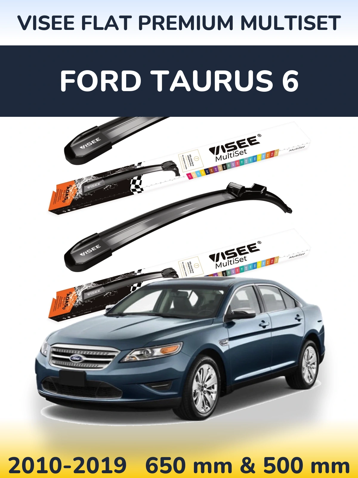 Komplet przednich wycieraczek VISEE FLAT PREMIUM MultiSet 650 & 500 mm do Ford Taurus 6 2010-2019