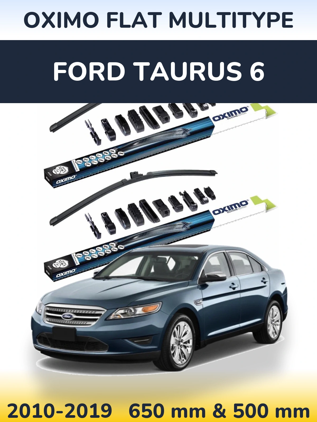Комплект передних дворников Oximo Flat MultiТипe 650 & 500 мм для Ford Taurus 6 2010-2019
