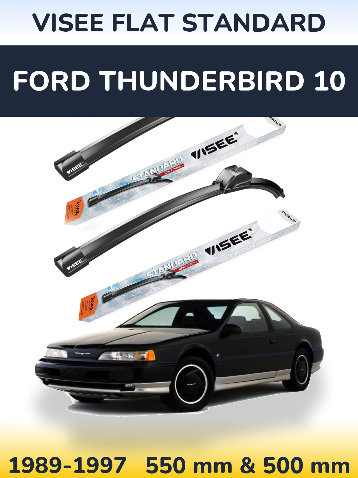 Комплект передних дворников VISEE FLAT STANDARD 550 & 500 мм для Ford Thunderbird 10 1989-1997