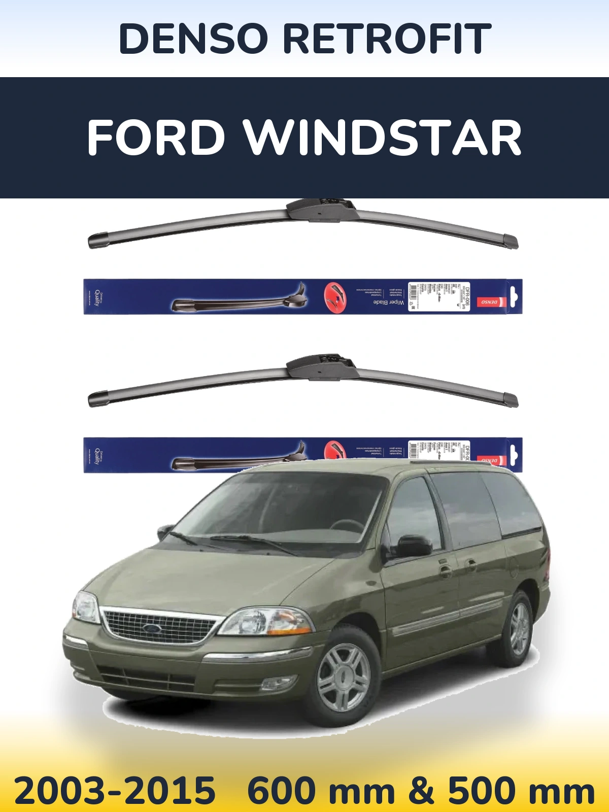 Komplet przednich wycieraczek Denso Retrofit 600 & 500 mm do Ford Windstar 2003-2015