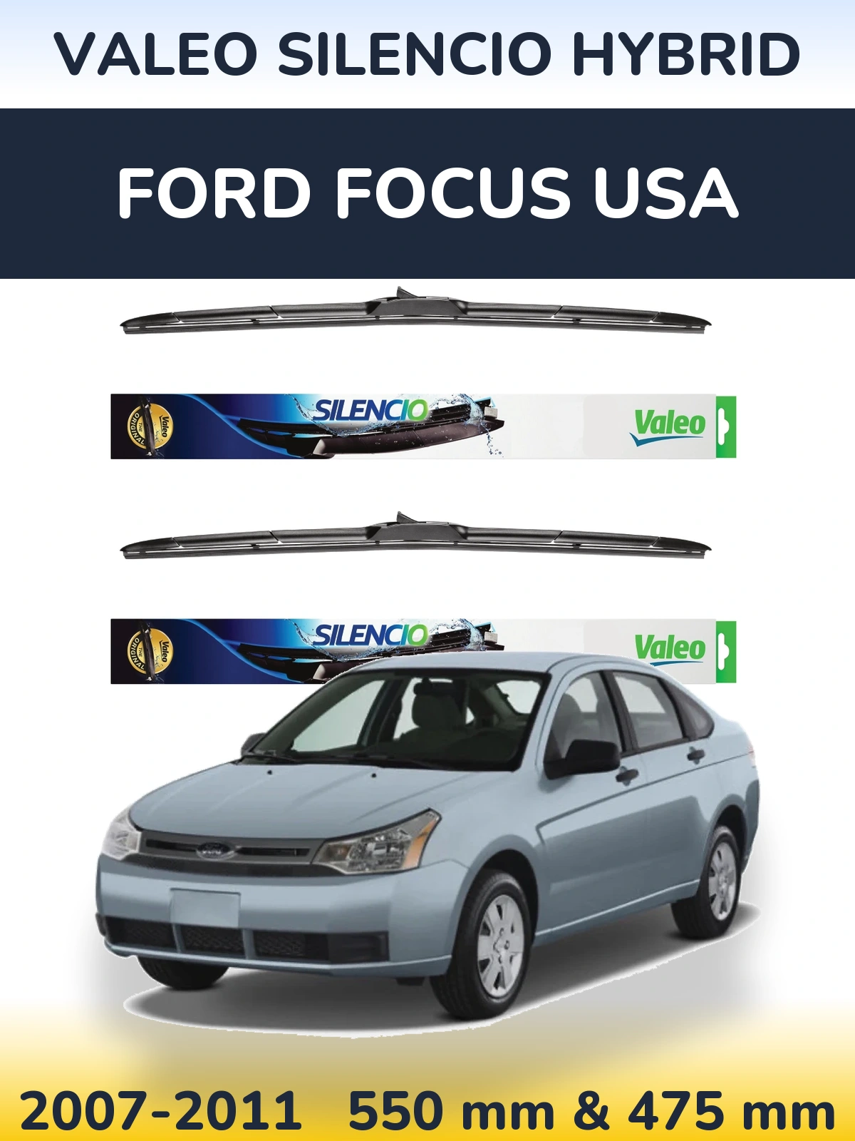 Комплект передних дворников Valeo Silencio Hybrid 550 & 475 мм для Ford Focus USA 2007-2011