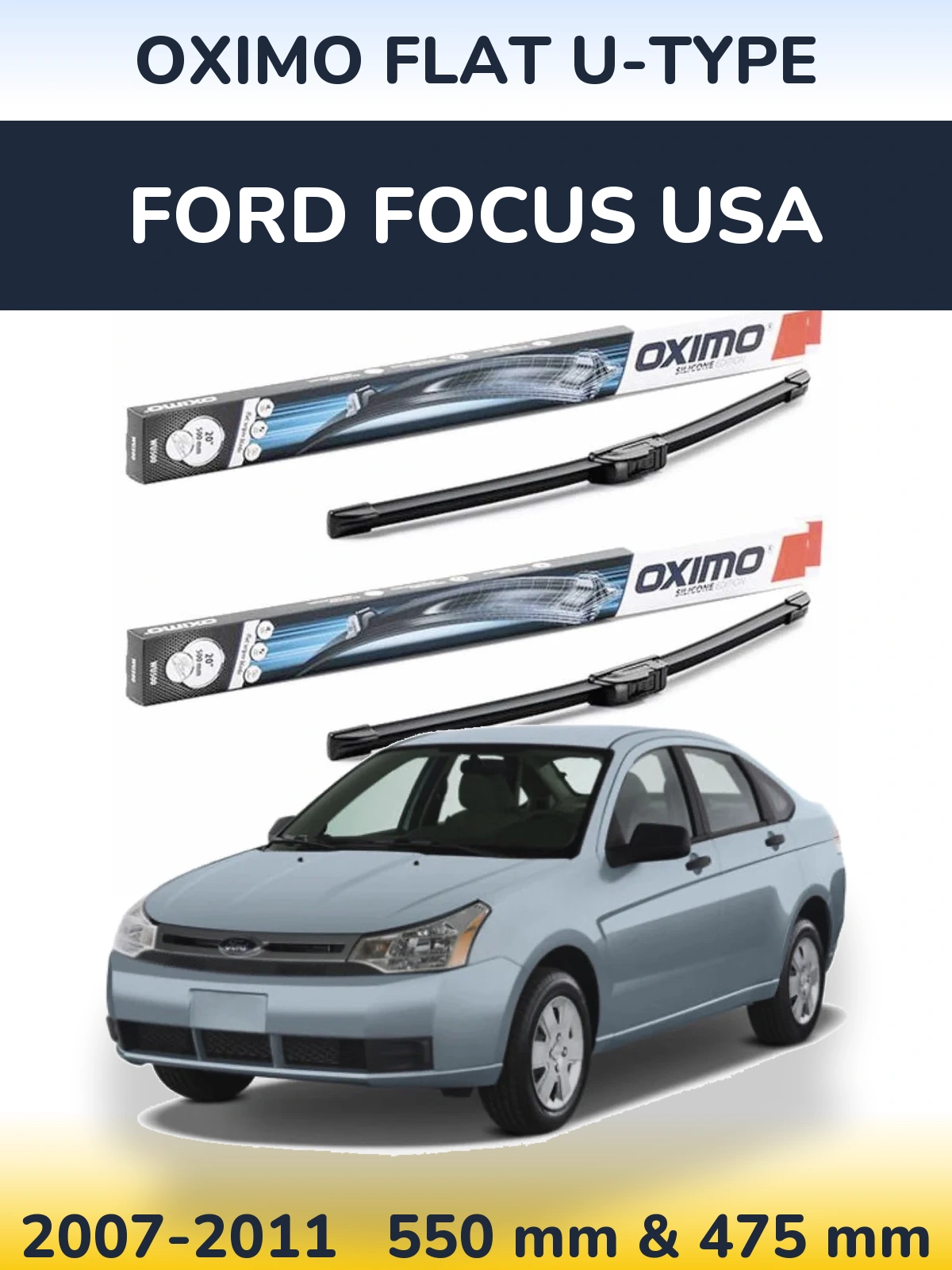 Комплект передних дворников Oximo Flat U-type 550 & 475 мм для Ford Focus USA 2007-2011
