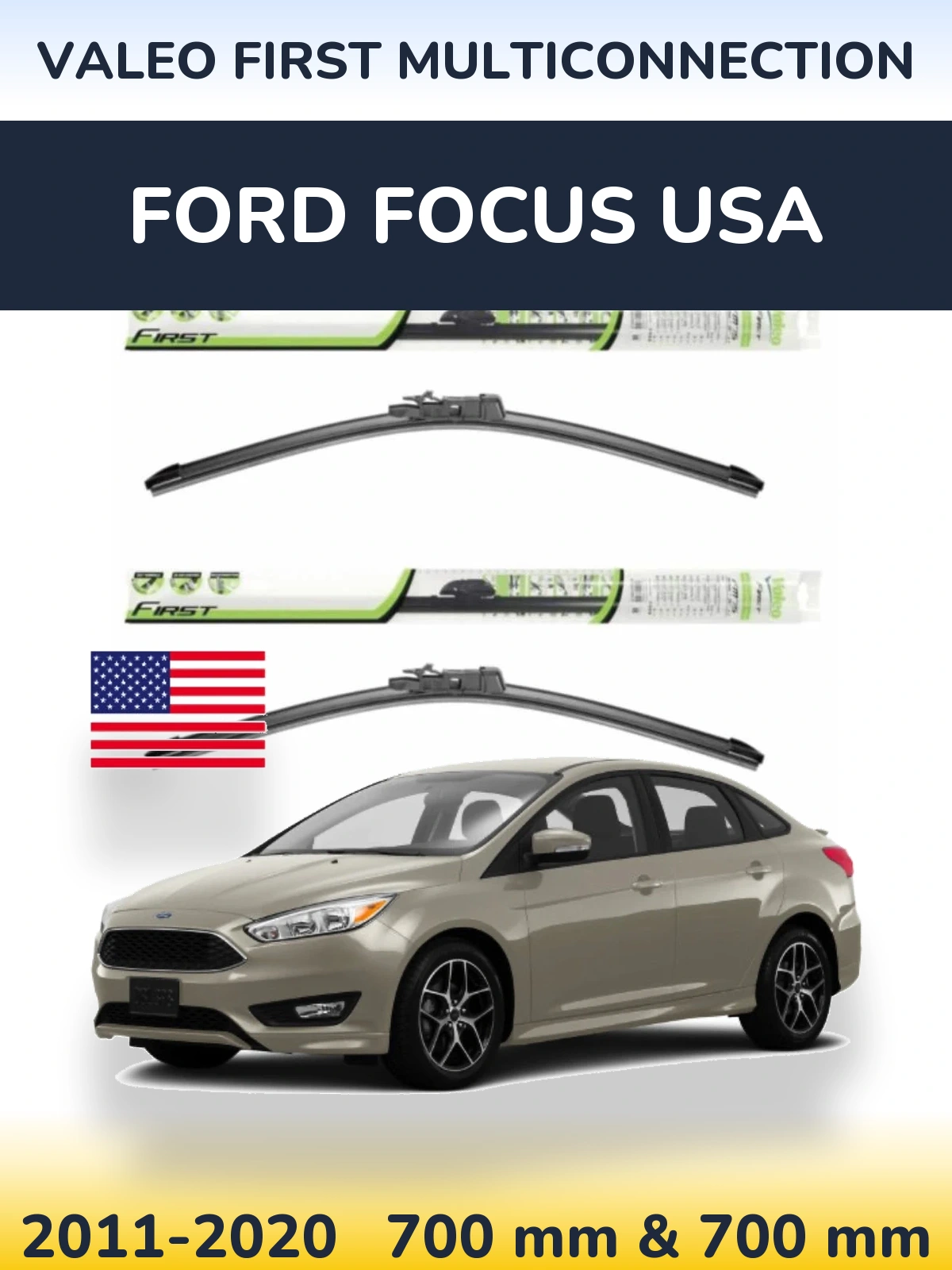 Komplet przednich wycieraczek Valeo First MultiConnection 700 & 700 mm do Ford Focus USA 2011-2020