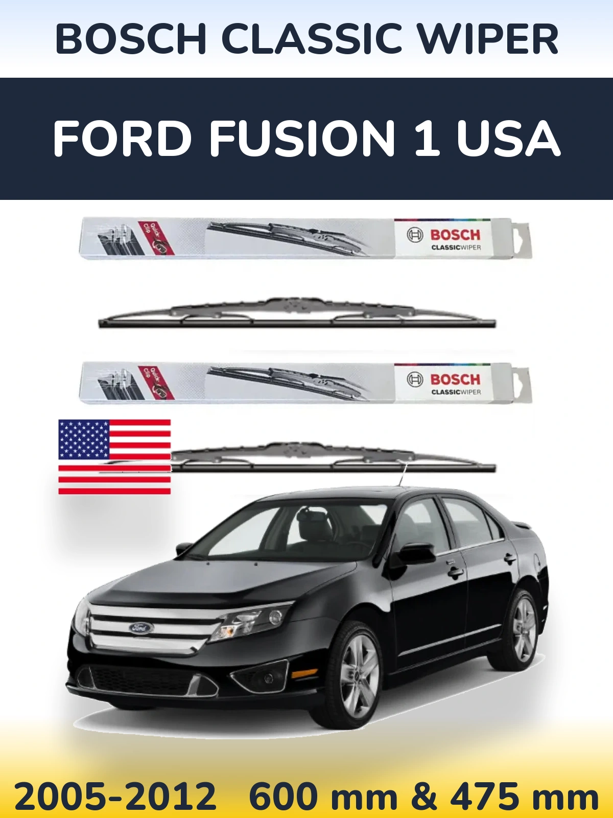 Komplet przednich wycieraczek BOSCH Classic Wiper 600 & 475 mm do Ford Fusion 1 USA 2005-2012