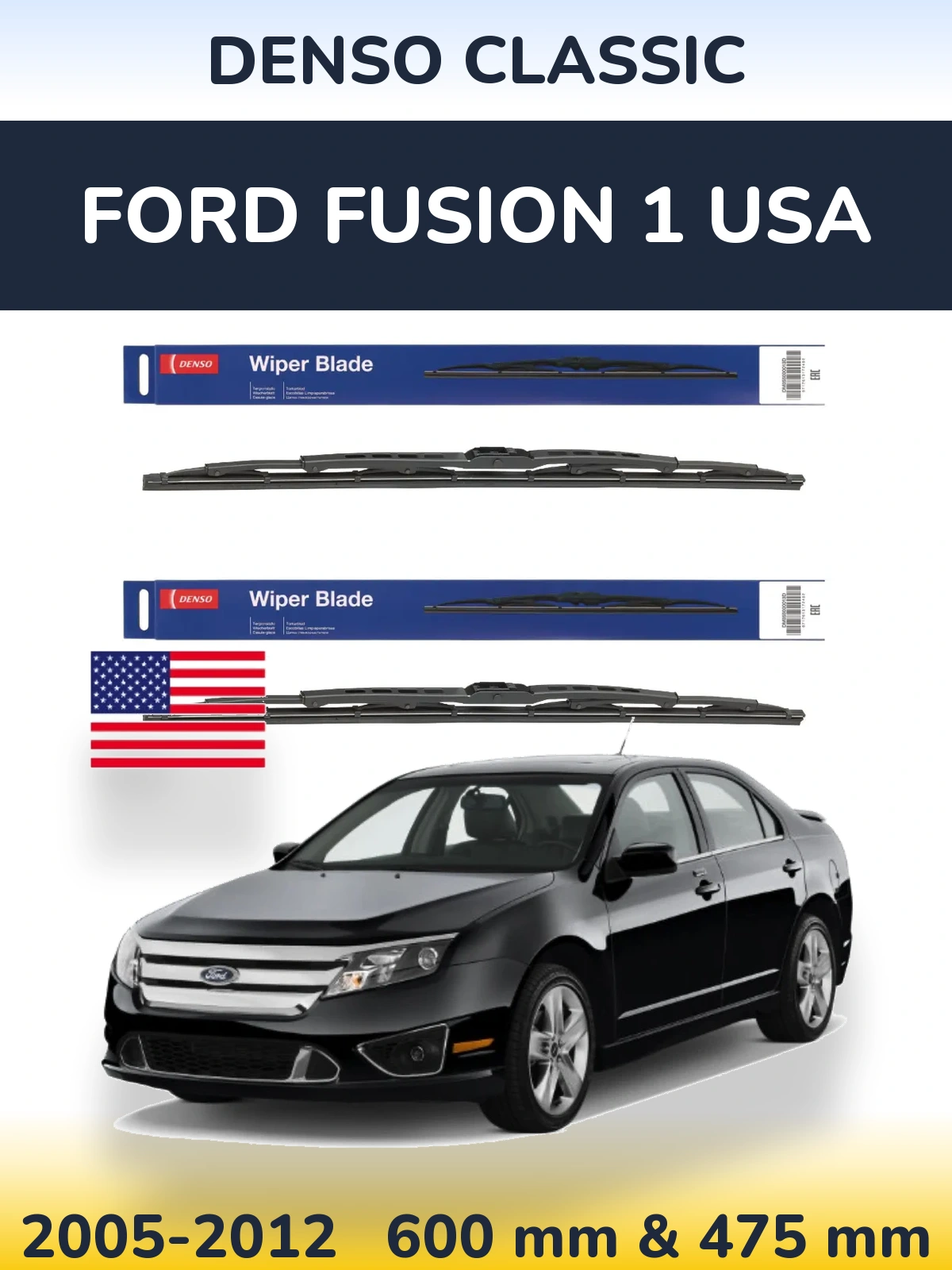 Komplet przednich wycieraczek Denso Classic 600 & 475 mm do Ford Fusion 1 USA 2005-2012