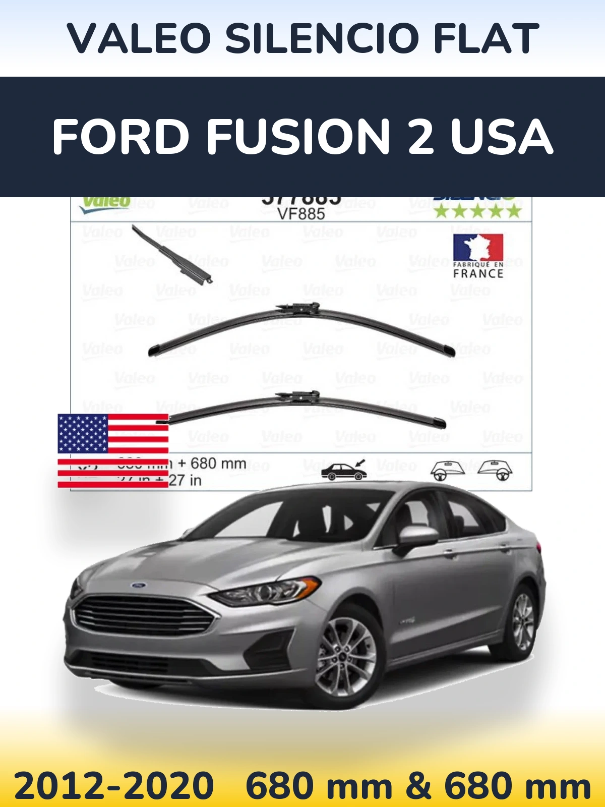 Комплект передних дворников Valeo Silencio Flat 680 & 680 мм для Ford Fusion 2 USA 2012-2020