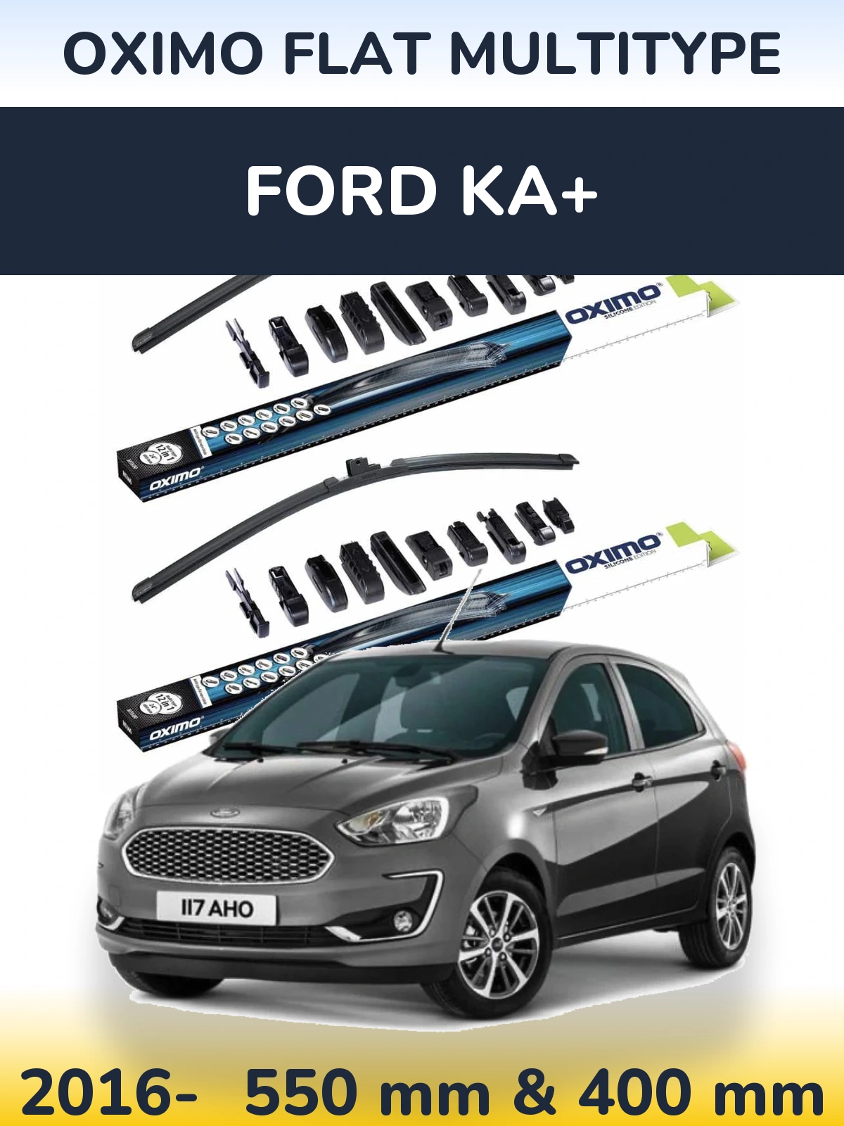 Komplet przednich wycieraczek Oximo Flat MultiType 550 & 400 mm do Ford Ka+ 2016-2026
