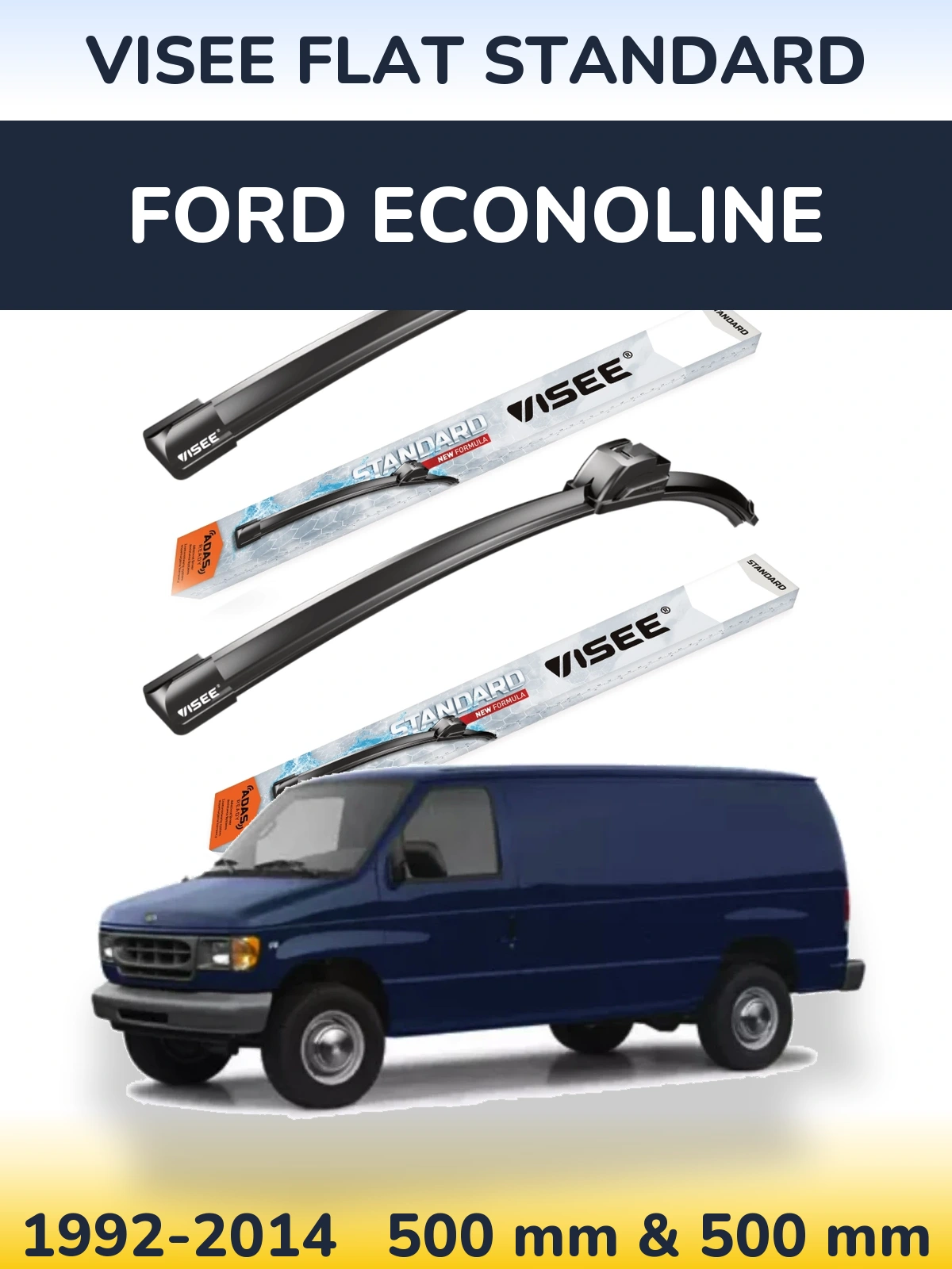 Комплект передних дворников VISEE FLAT STANDARD 500 & 500 мм для Ford Econoline 1992-2014
