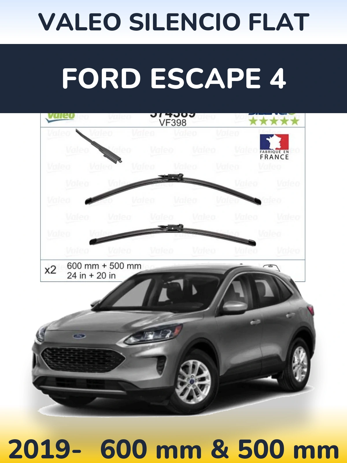 Комплект передних дворников Valeo Silencio Flat 600 & 500 мм для Ford Escape 4 2019-2026