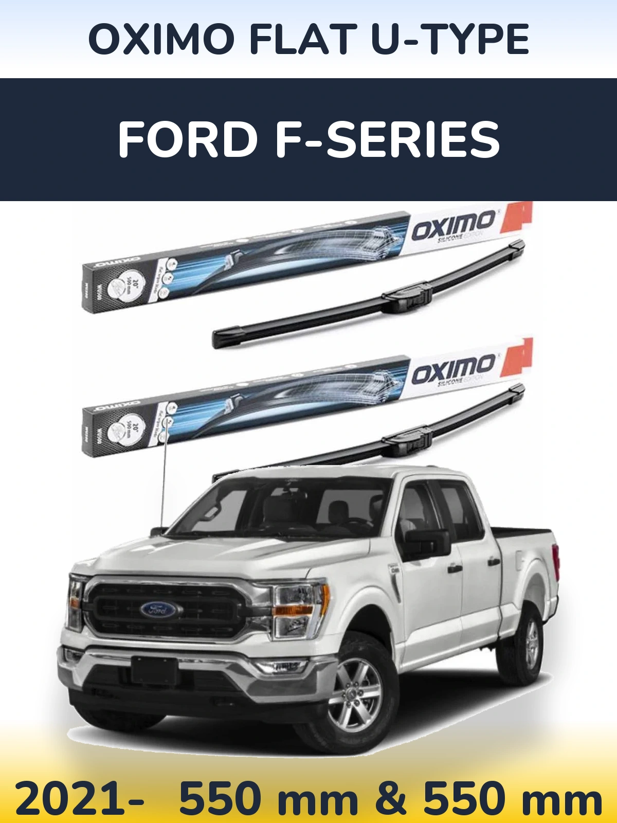 Комплект передних дворников Oximo Flat U-type 550 & 550 мм для Ford F-series 2021-2026