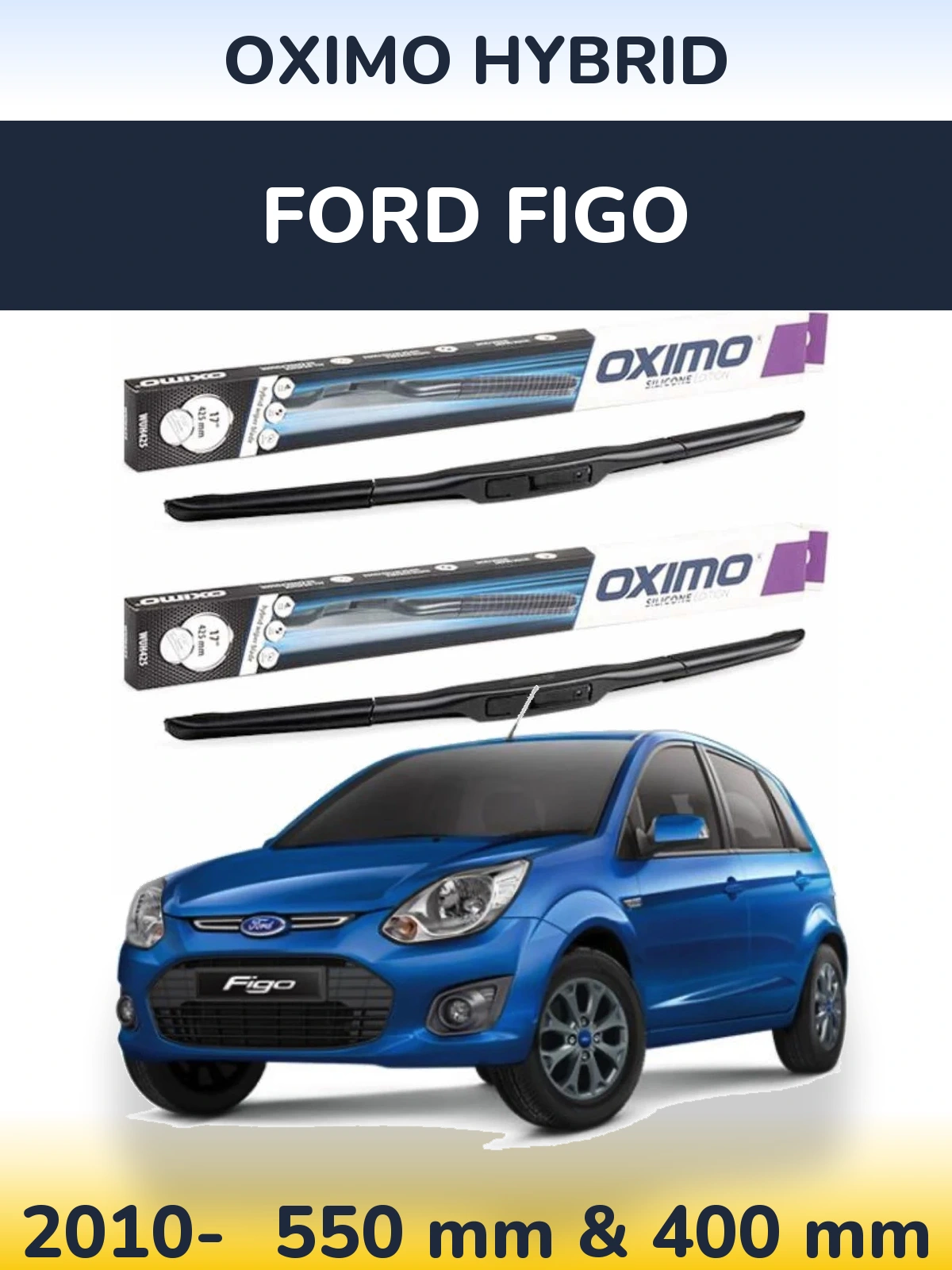 Комплект передних дворников Oximo Hybrid 550 & 400 мм для Ford Figo 2010-2026
