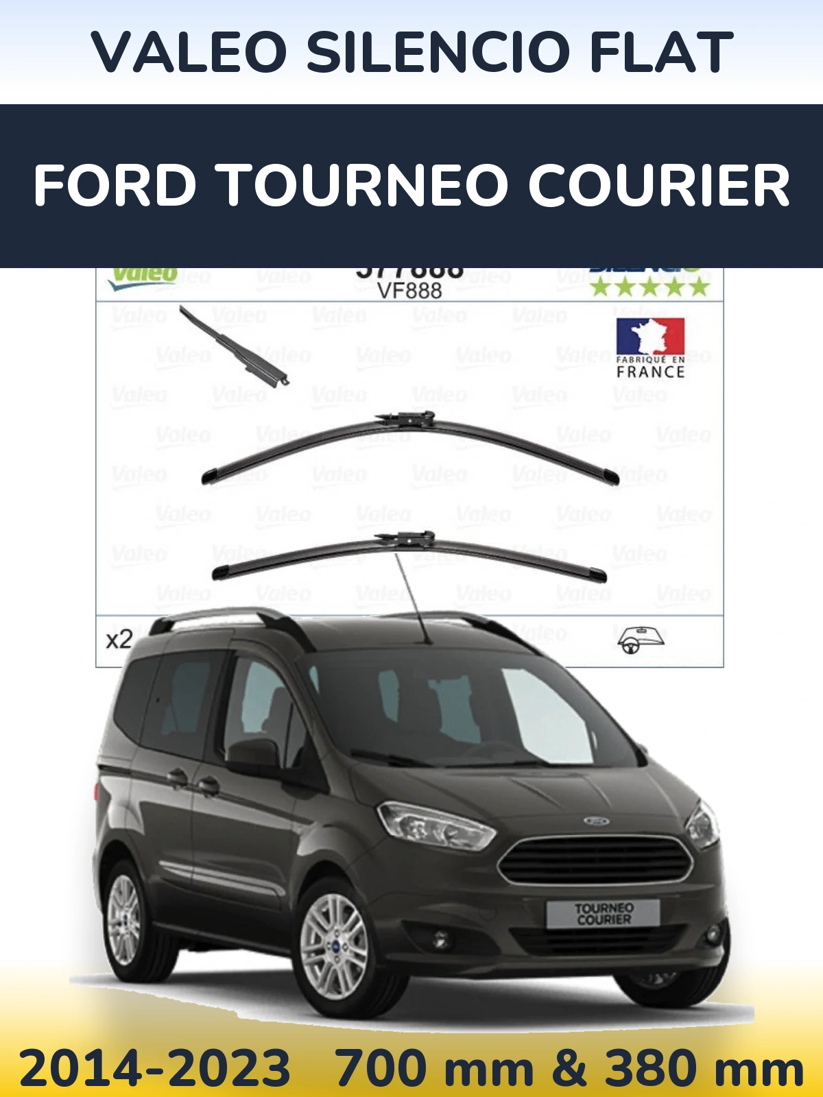 Front wiper blade set Valeo Silencio Flat 700 & 380 mm for Ford Tourneo Courier 2014-2023