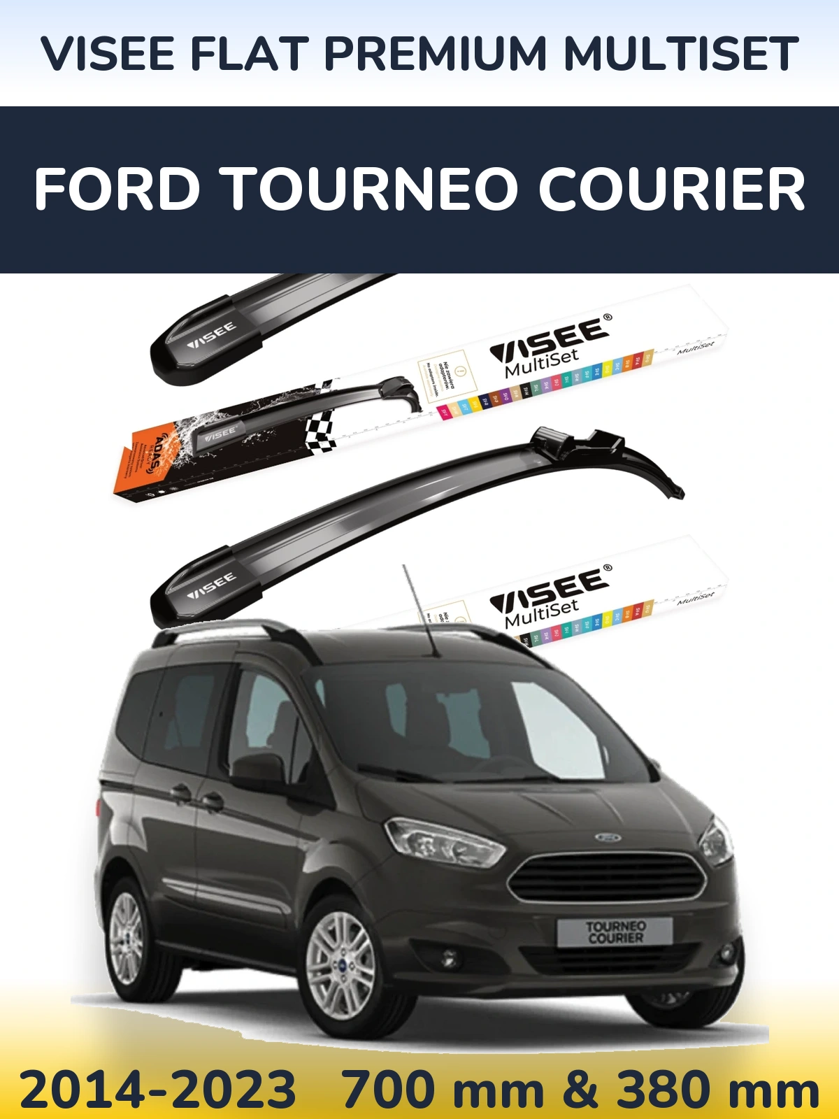 Комплект передних дворников VISEE FLAT PREMIUM MultiSet 700 & 380 мм для Ford Tourneo Courier 2014-2023