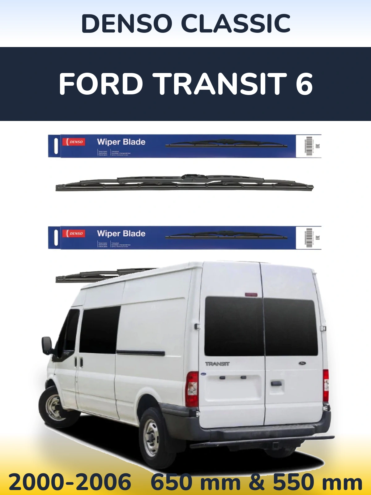 Front wiper blade set Denso Classic 650 & 550 mm for Ford Transit 6 2000-2006