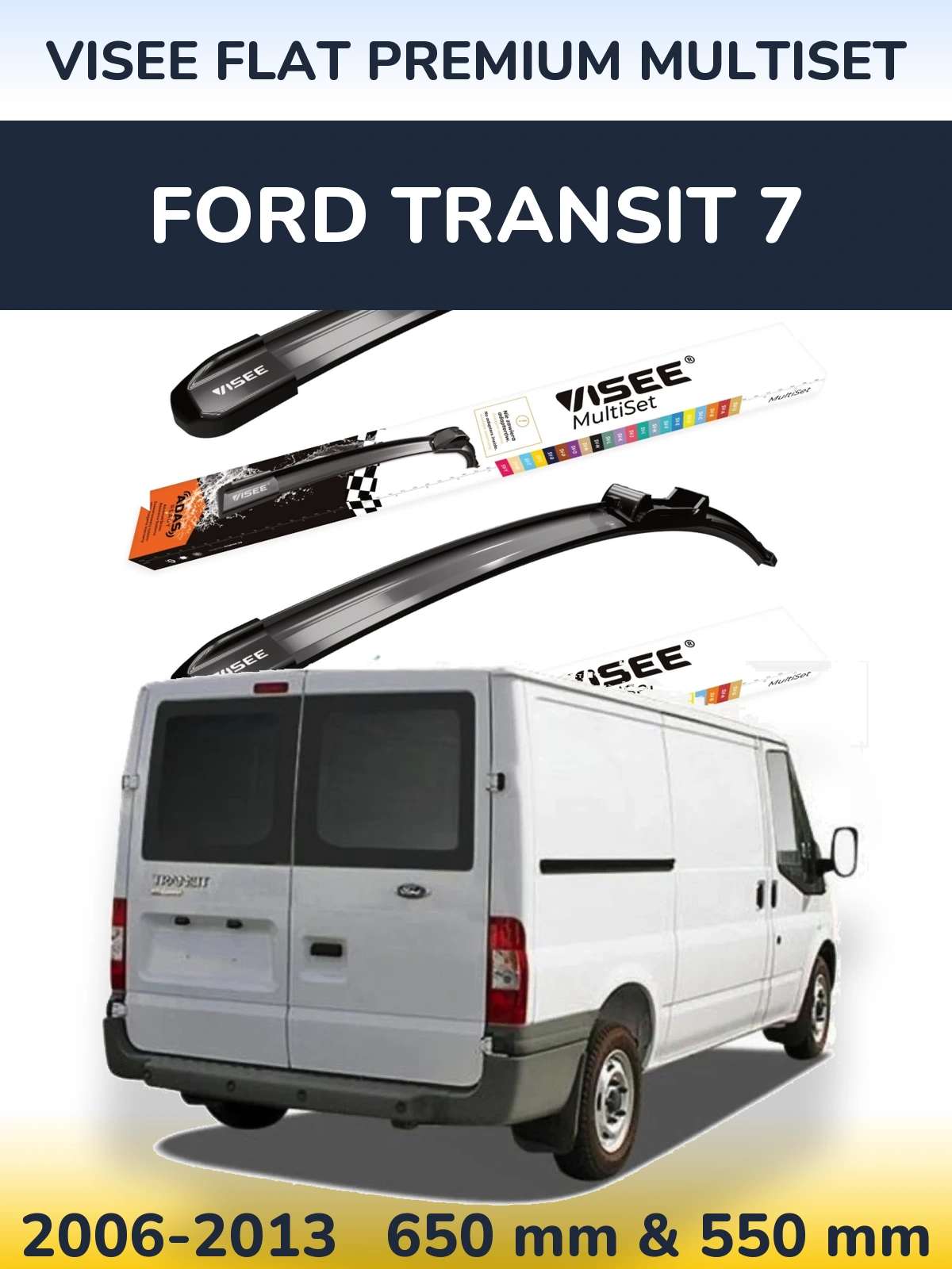 Комплект передних дворников VISEE FLAT PREMIUM MultiSet 650 & 550 мм для Ford Transit 7 2006-2013