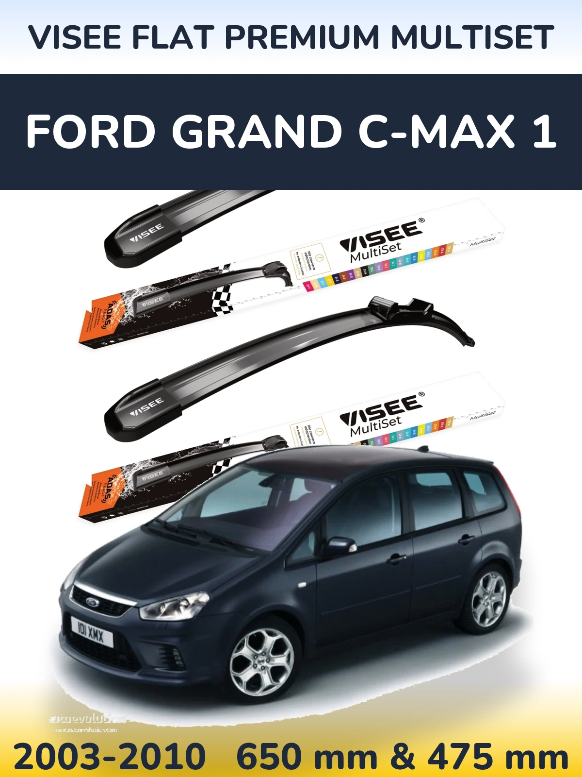Komplet przednich wycieraczek VISEE FLAT PREMIUM MultiSet 650 & 475 mm do Ford Grand C-MAX 1 2003-2010