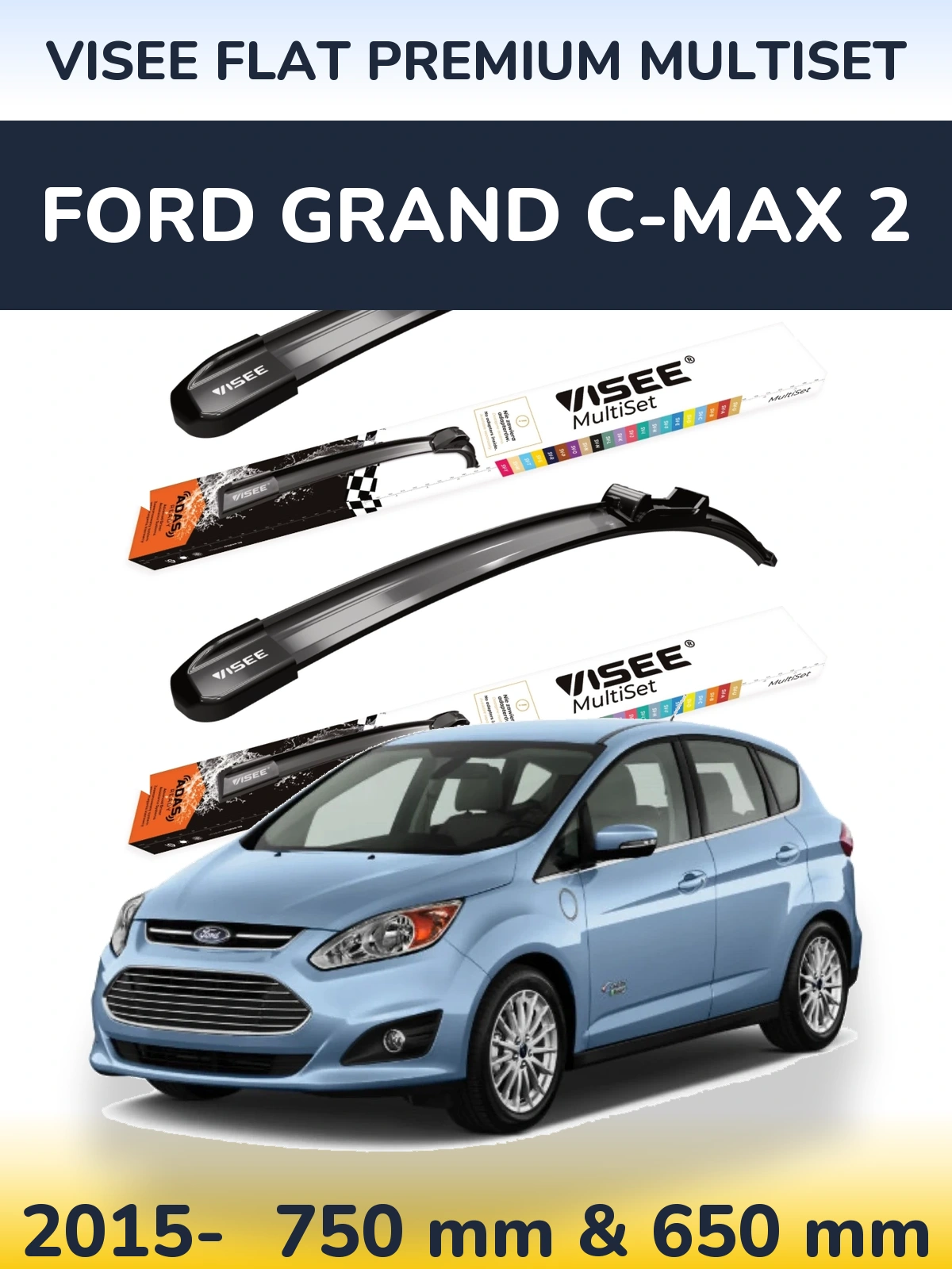 Komplet przednich wycieraczek VISEE FLAT PREMIUM MultiSet 750 & 650 mm do Ford Grand C-MAX 2 2015-2026