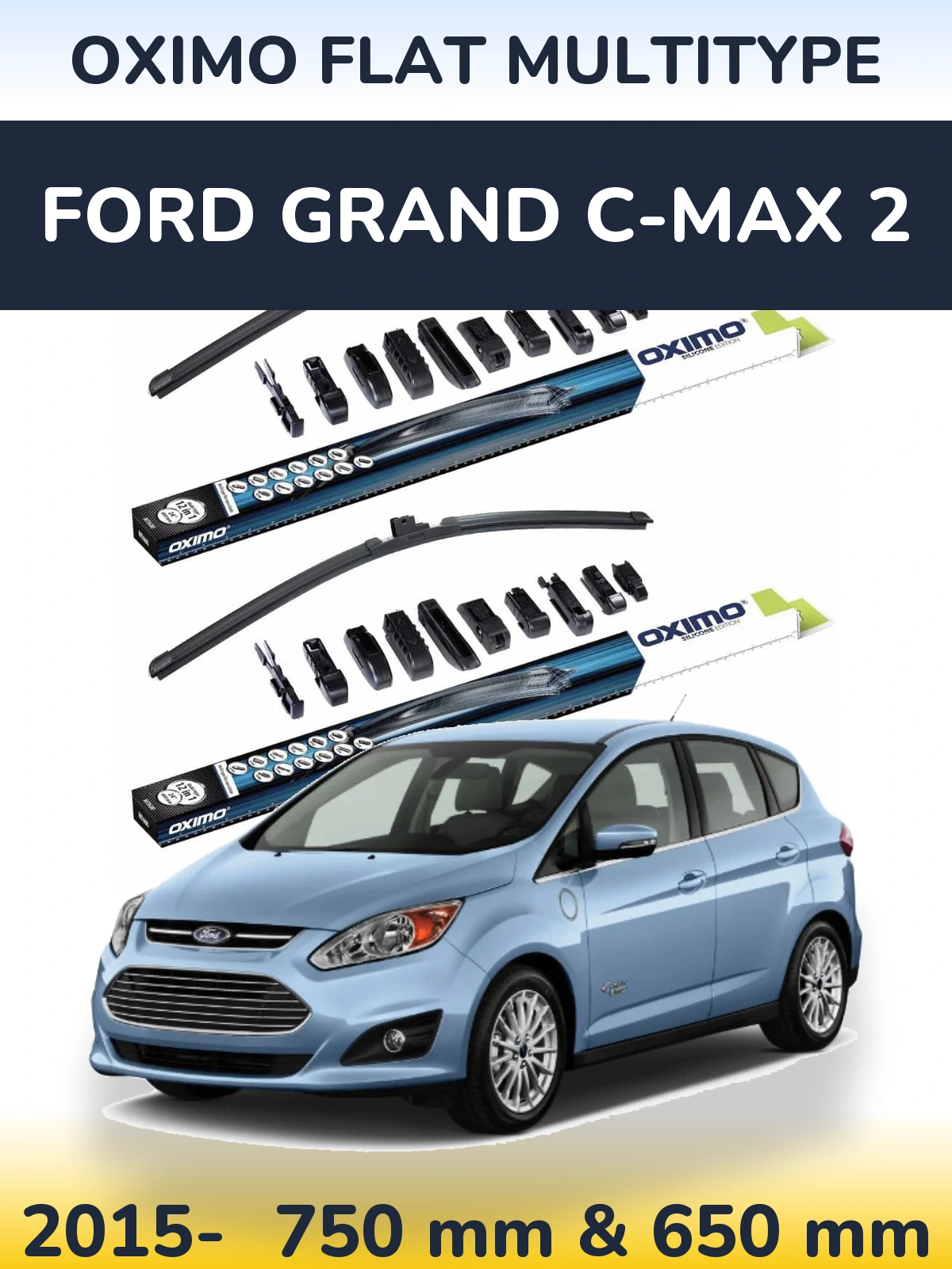 Комплект передних дворников Oximo Flat MultiТипe 750 & 650 мм для Ford Grand C-MAX 2 2015-2026