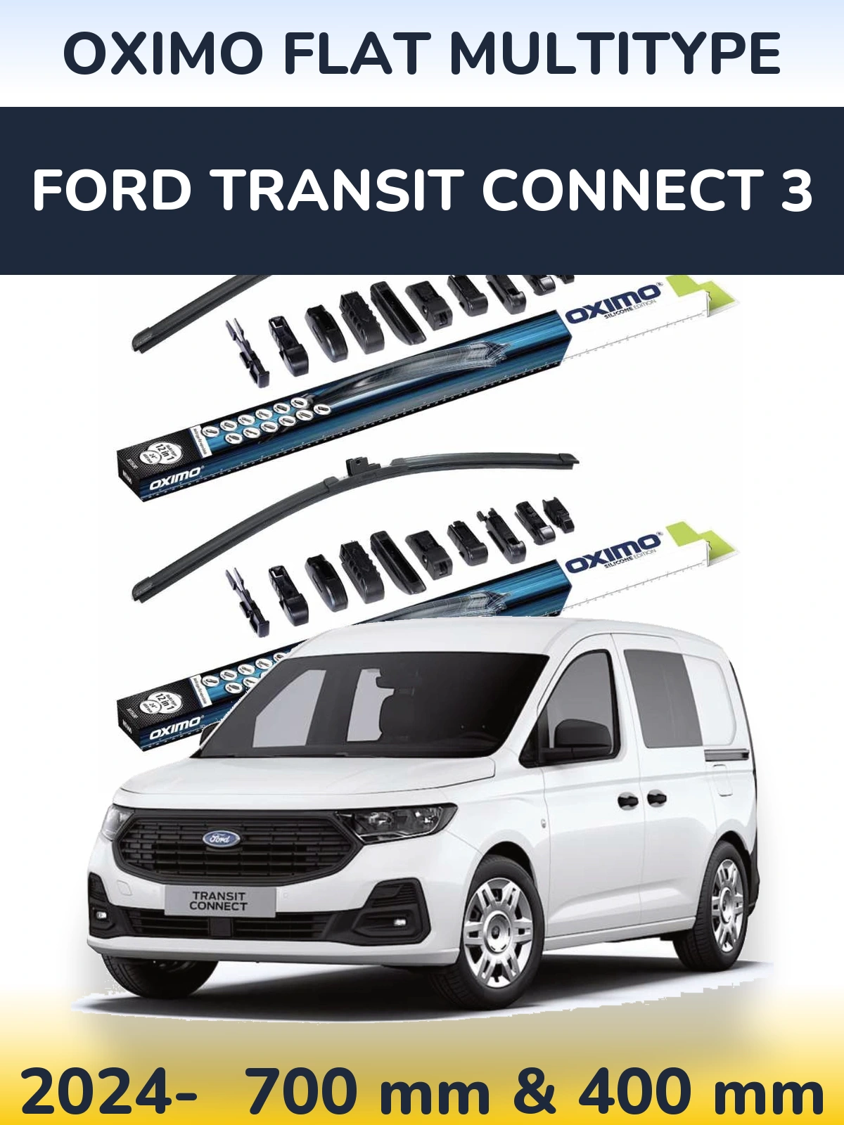 Комплект передних дворников Oximo Flat MultiТипe 700 & 400 мм для Ford Transit Connect 3 2024-2026
