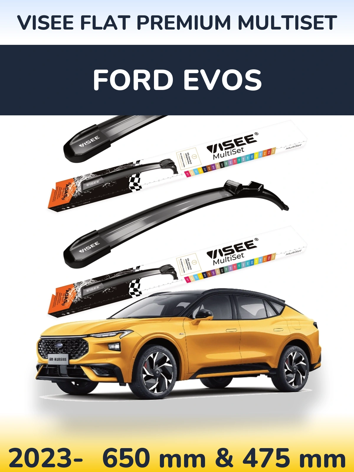 Komplet przednich wycieraczek VISEE FLAT PREMIUM MultiSet 650 & 475 mm do Ford Evos 2023-2026