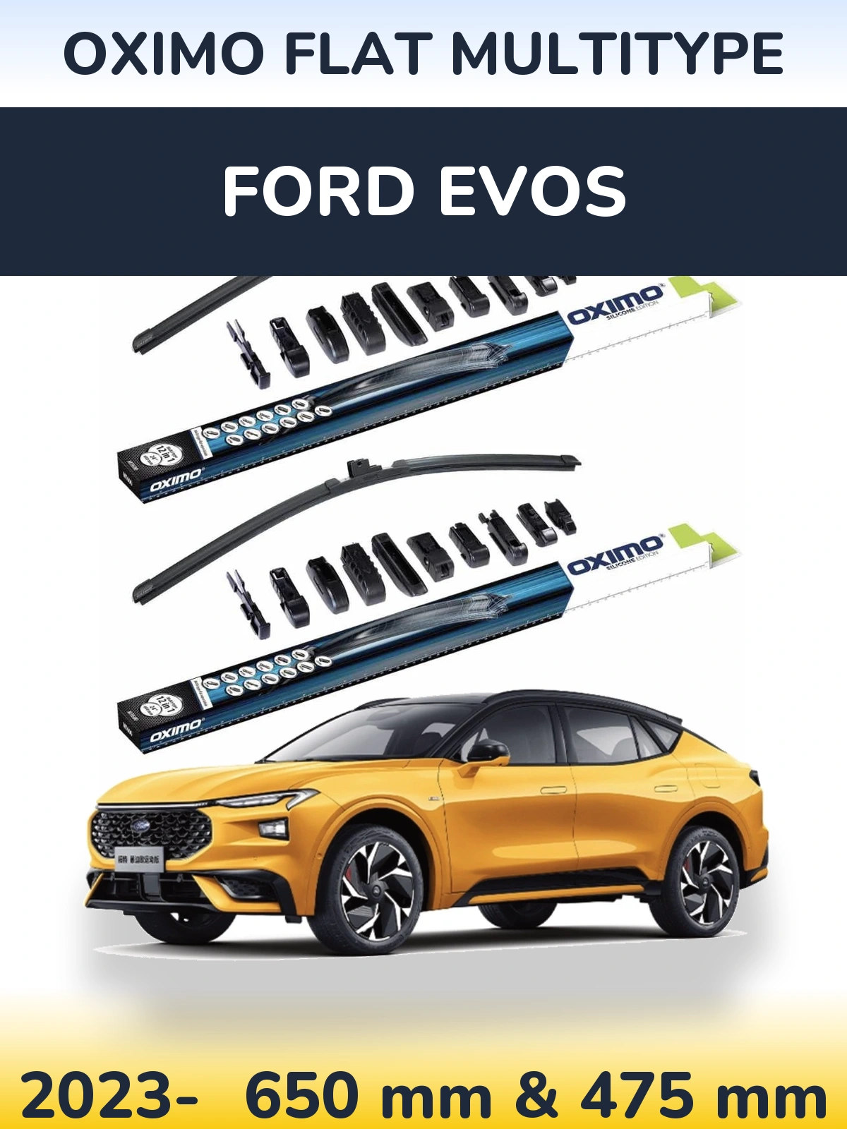 Комплект передних дворников Oximo Flat MultiТипe 650 & 475 мм для Ford Evos 2023-2026