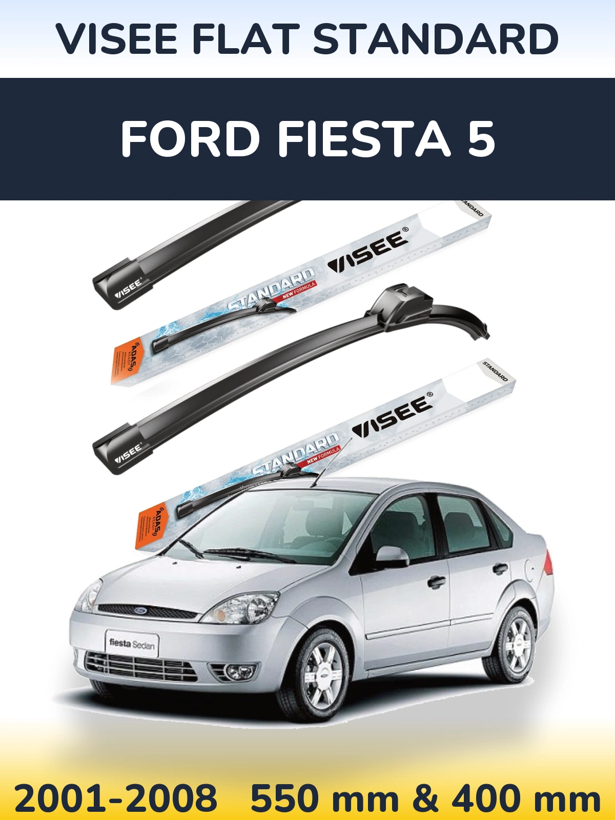 Комплект передних дворников VISEE FLAT STANDARD 550 & 400 мм для Ford Fiesta 5 2001-2008