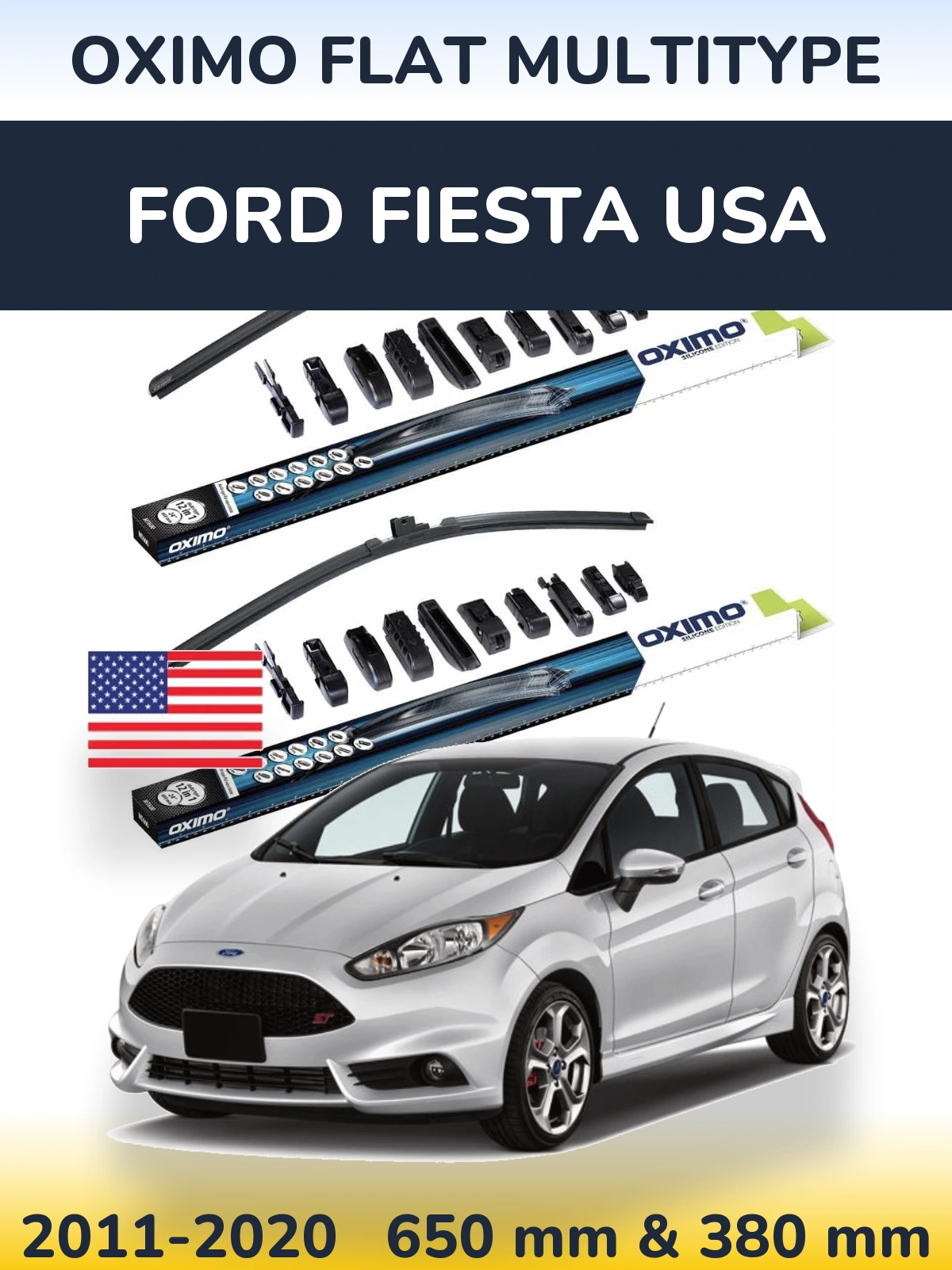 Komplet przednich wycieraczek Oximo Flat MultiType 650 & 380 mm do Ford Fiesta USA 2011-2020