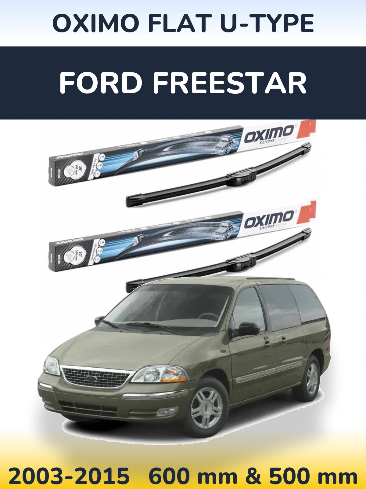 Комплект передних дворников Oximo Flat U-type 600 & 500 мм для Ford Freestar 2003-2015