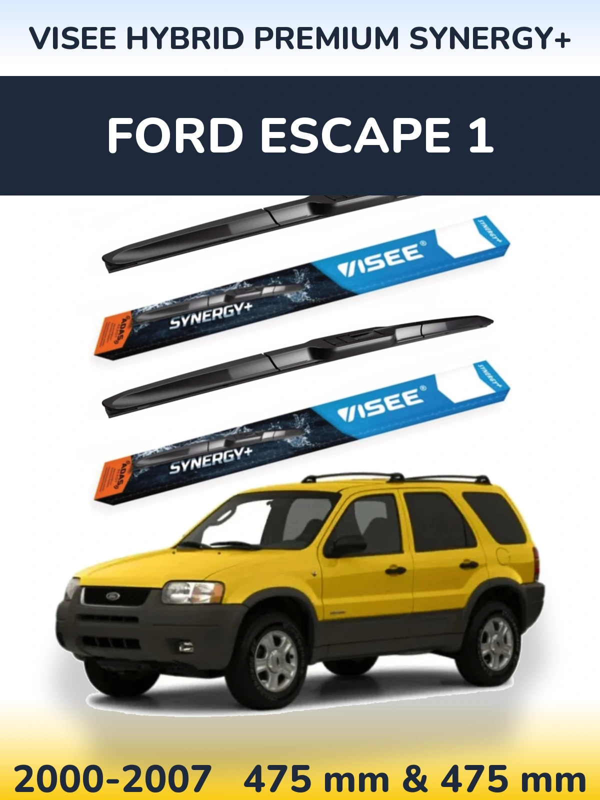Комплект передних дворников VISEE HYBRID PREMIUM SYNERGY+ 475 & 475 мм для Ford Escape 1 2000-2007
