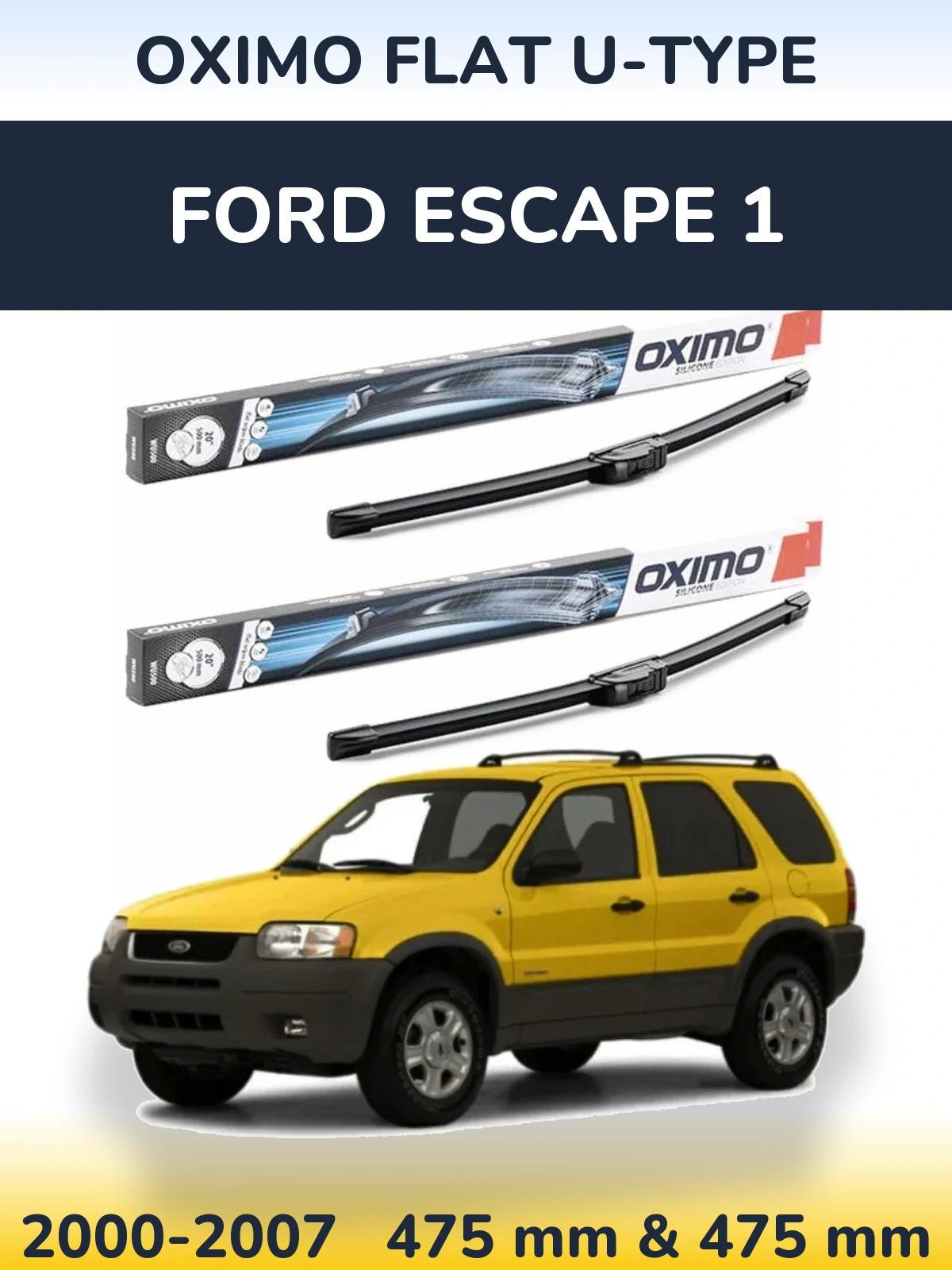 Комплект передних дворников Oximo Flat U-type 475 & 475 мм для Ford Escape 1 2000-2007