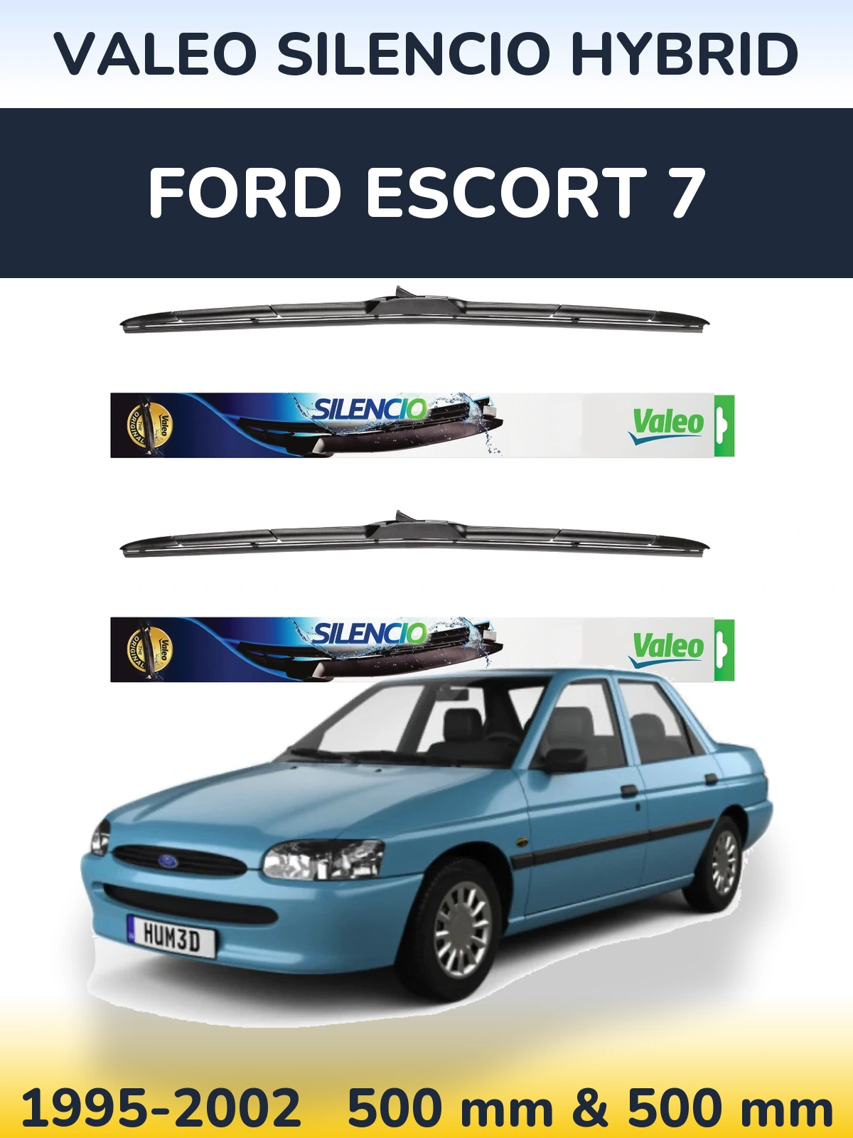 Комплект передних дворников Valeo Silencio Hybrid 500 & 500 мм для Ford Escort 7 1995-2002