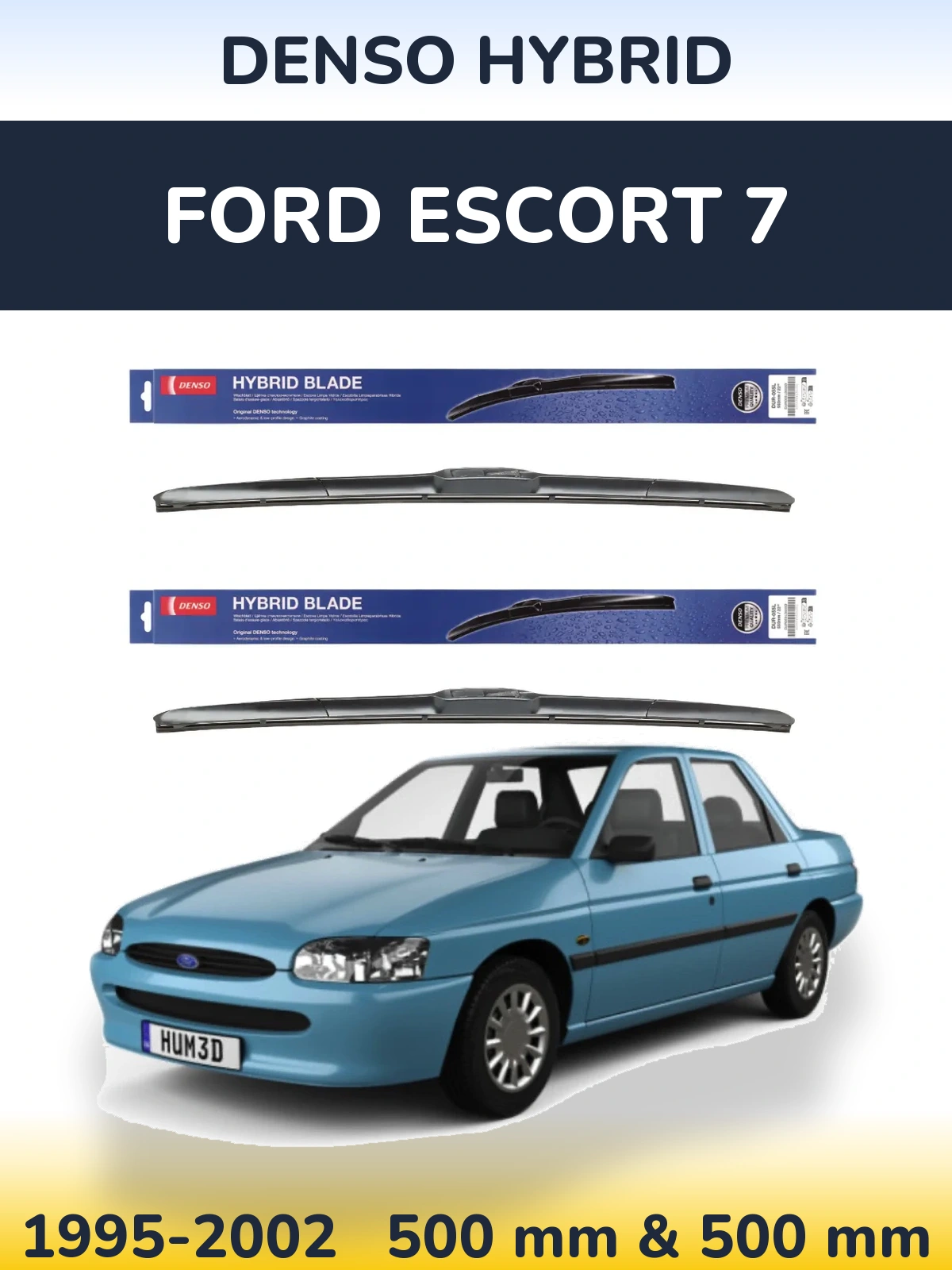 Komplet przednich wycieraczek Denso Hybrid 500 & 500 mm do Ford Escort 7 1995-2002