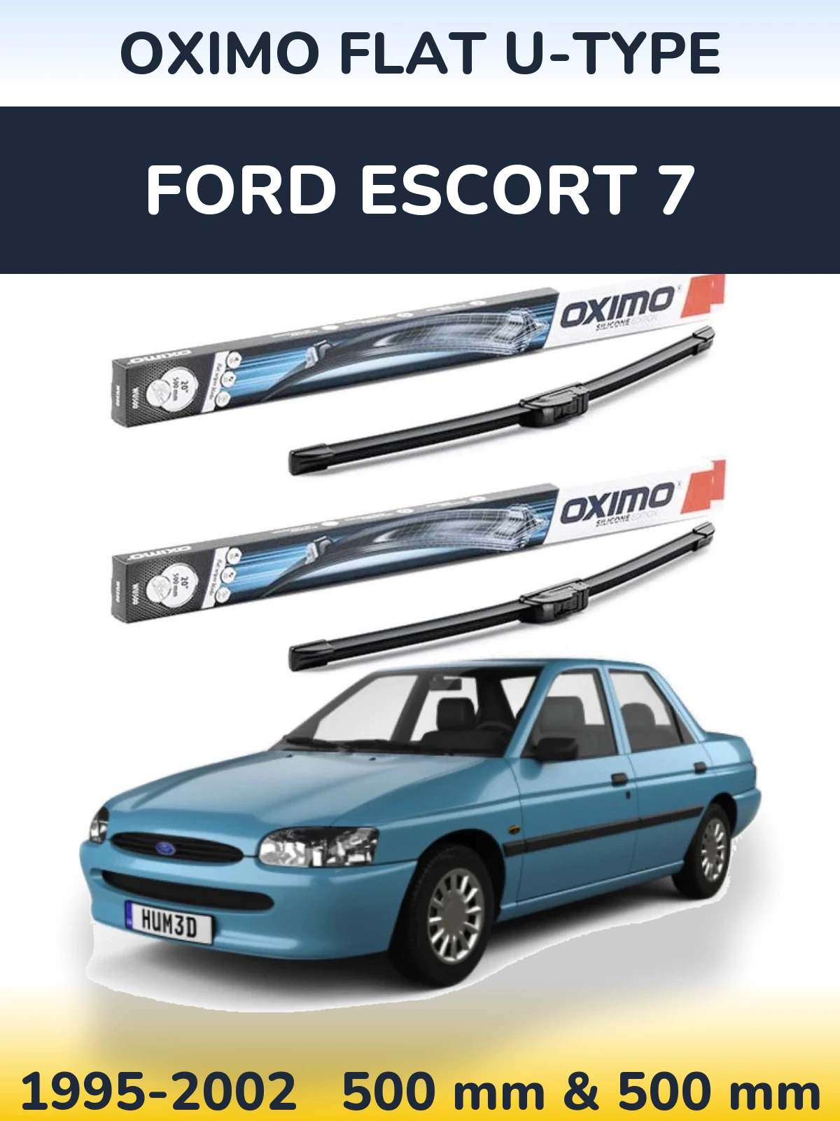 Front wiper blade set Oximo Flat U-type 500 & 500 mm for Ford Escort 7 1995-2002