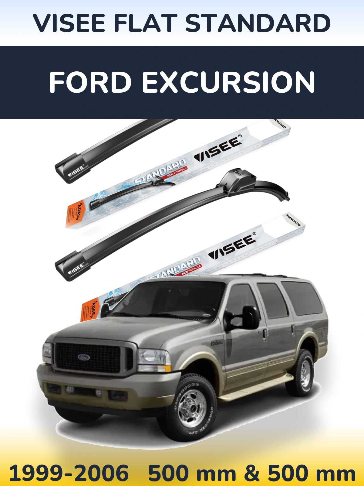 Комплект передних дворников VISEE FLAT STANDARD 500 & 500 мм для Ford Excursion 1999-2006