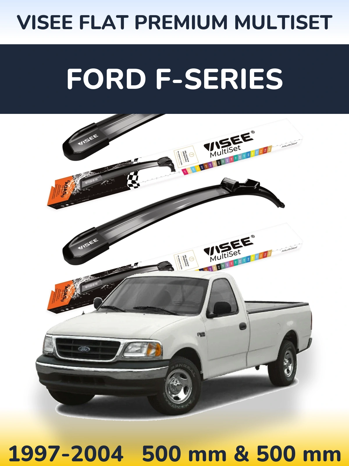 Front wiper blade set VISEE FLAT PREMIUM MultiSet 500 & 500 mm for Ford F-series 1997-2004