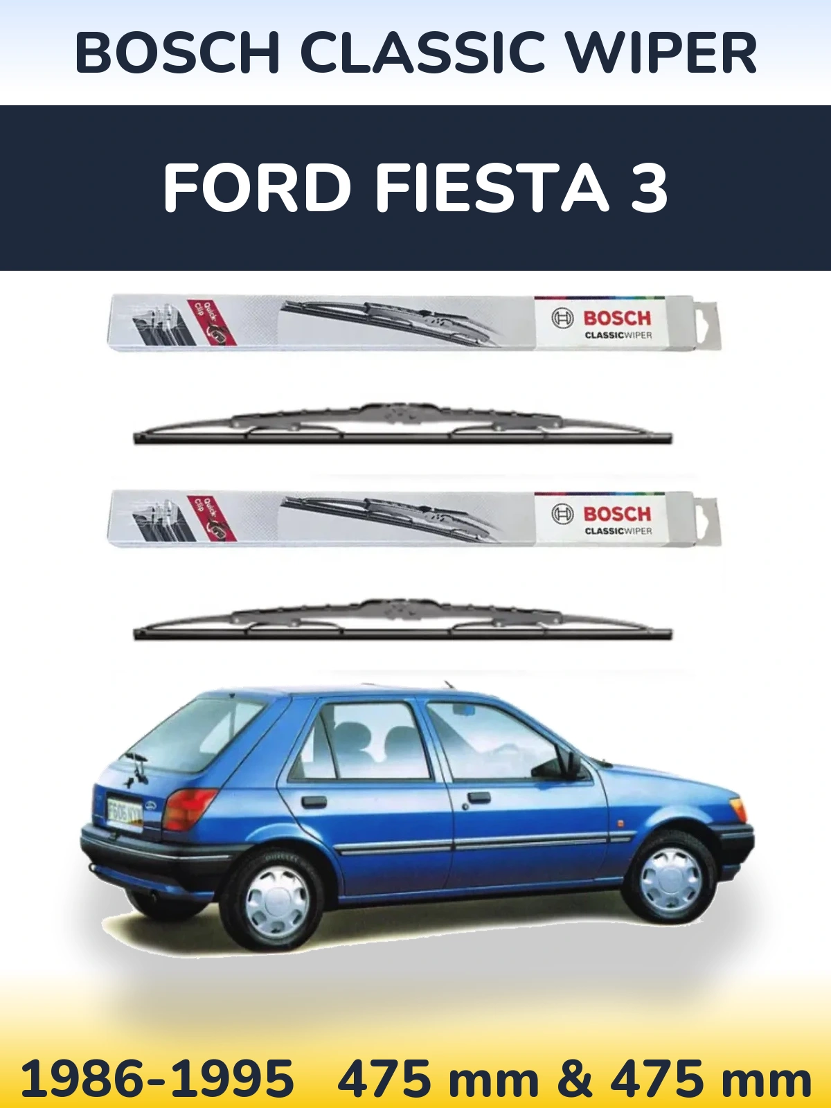 Комплект передних дворников BOSCH Classic Wiper 475 & 475 мм для Ford Fiesta 3 1986-1995