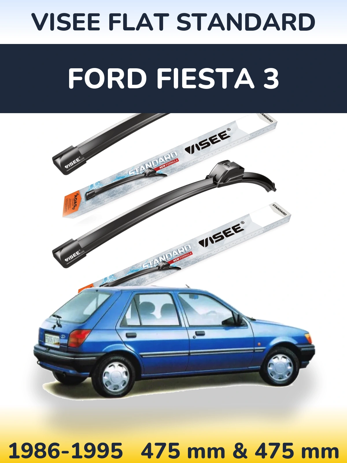 Комплект передних дворников VISEE FLAT STANDARD 475 & 475 мм для Ford Fiesta 3 1986-1995