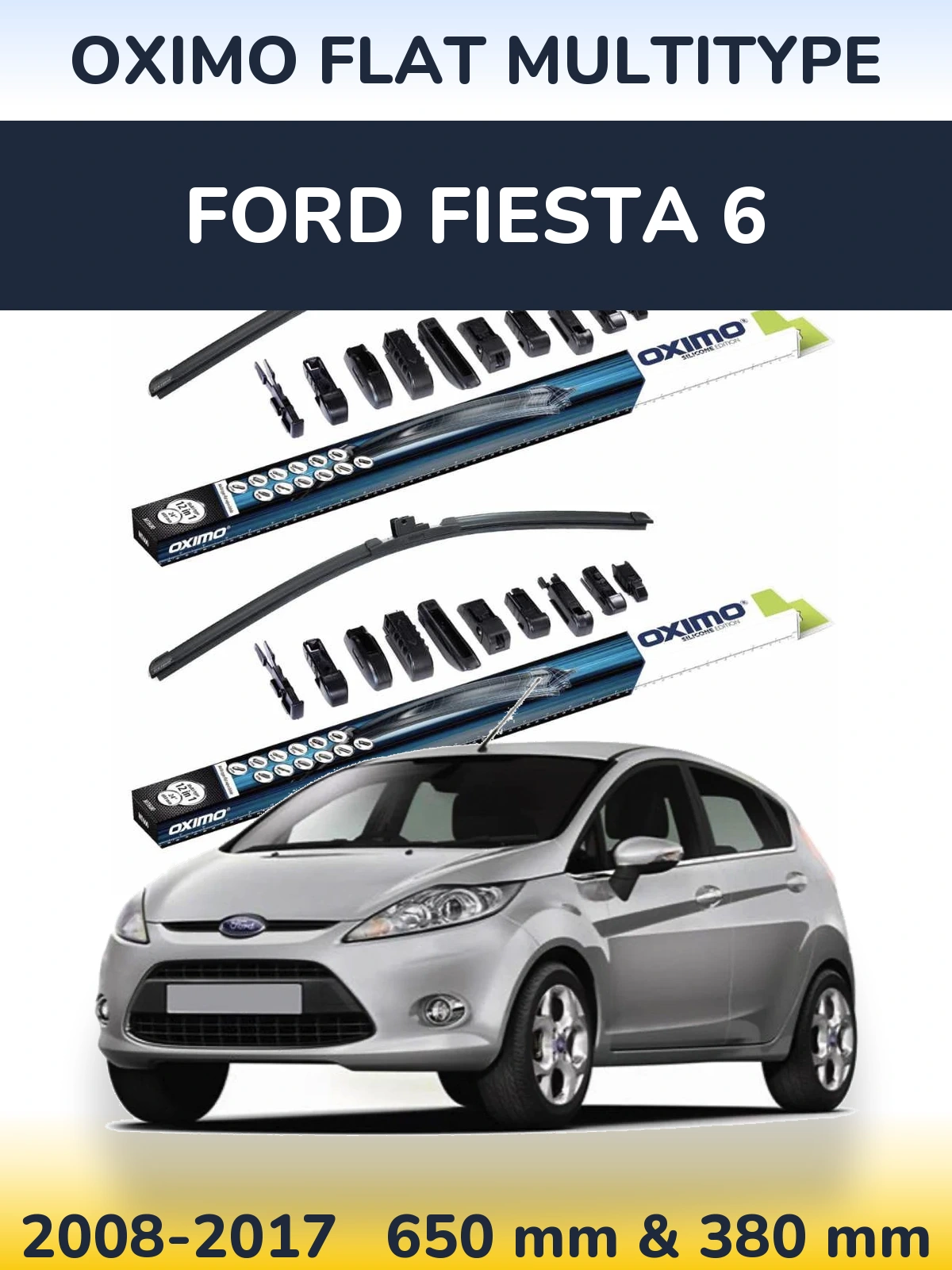 Комплект передних дворников Oximo Flat MultiТипe 650 & 380 мм для Ford Fiesta 6 2008-2017