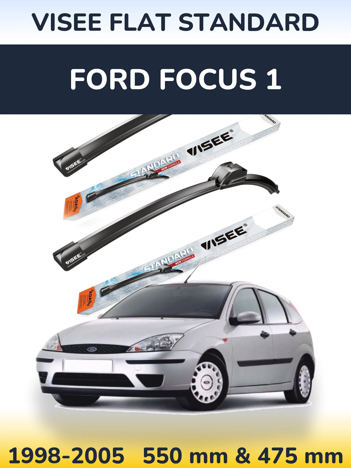 Комплект передних дворников VISEE FLAT STANDARD 550 & 475 мм для Ford Focus 1 1998-2005