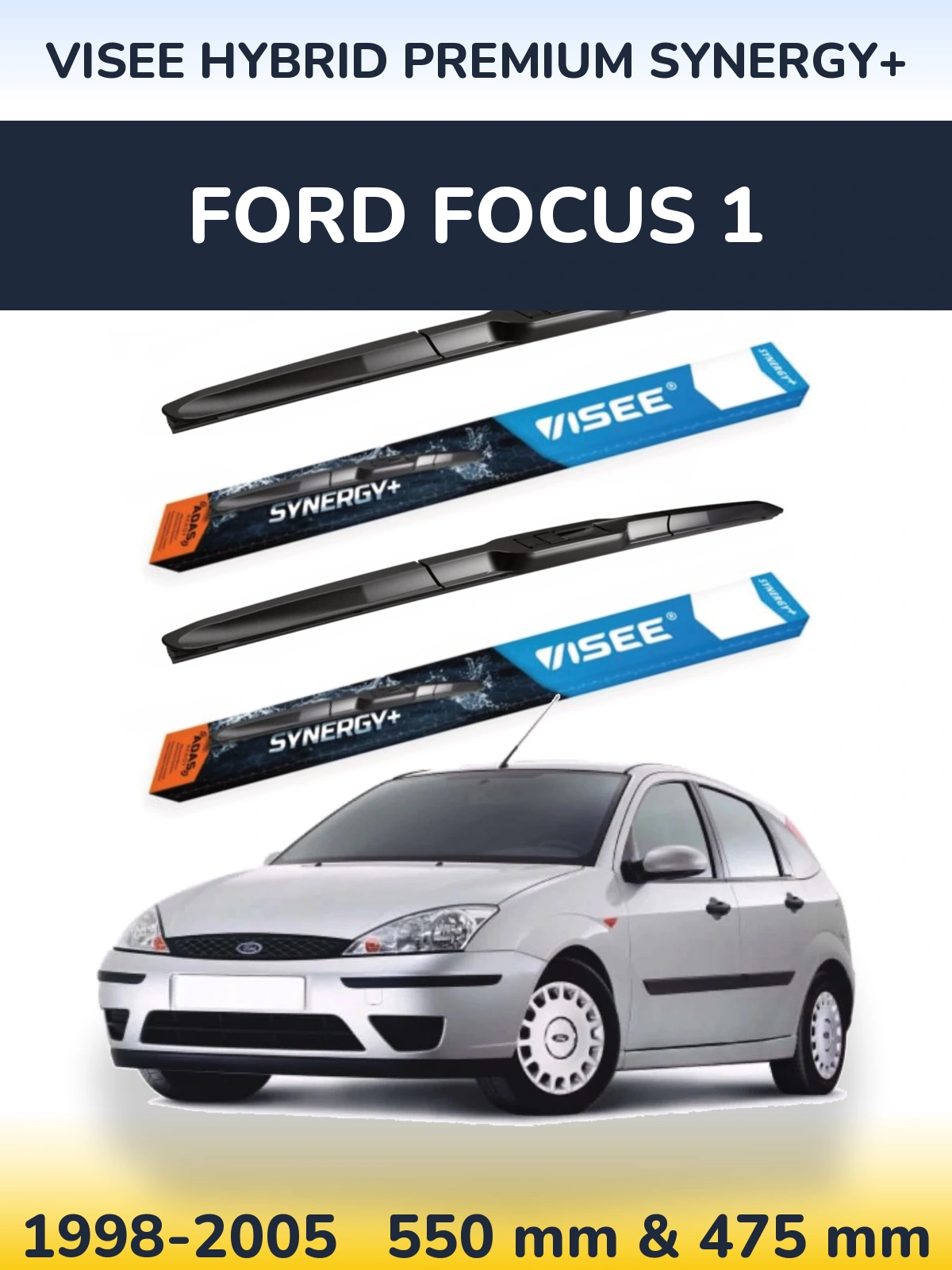 Комплект передних дворников VISEE HYBRID PREMIUM SYNERGY+ 550 & 475 мм для Ford Focus 1 1998-2005