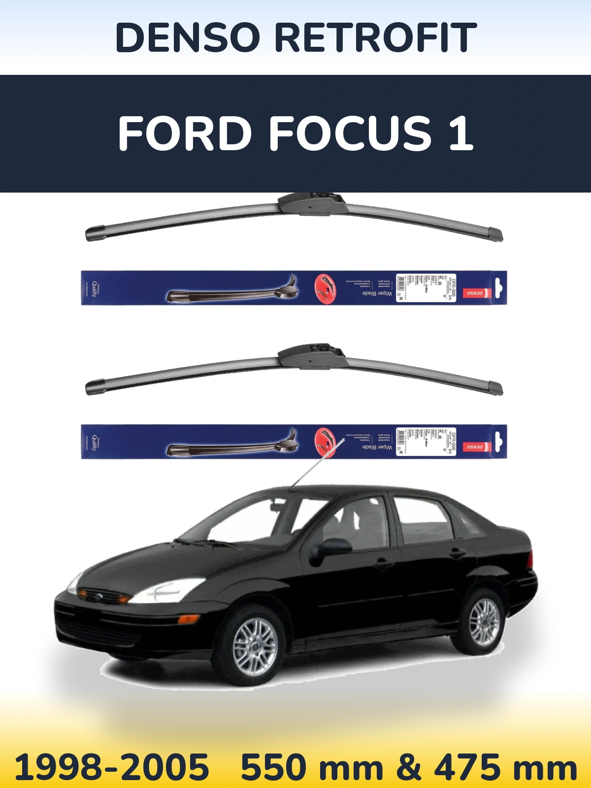 Komplet przednich wycieraczek Denso Retrofit 550 & 475 mm do Ford Focus 1 1998-2005